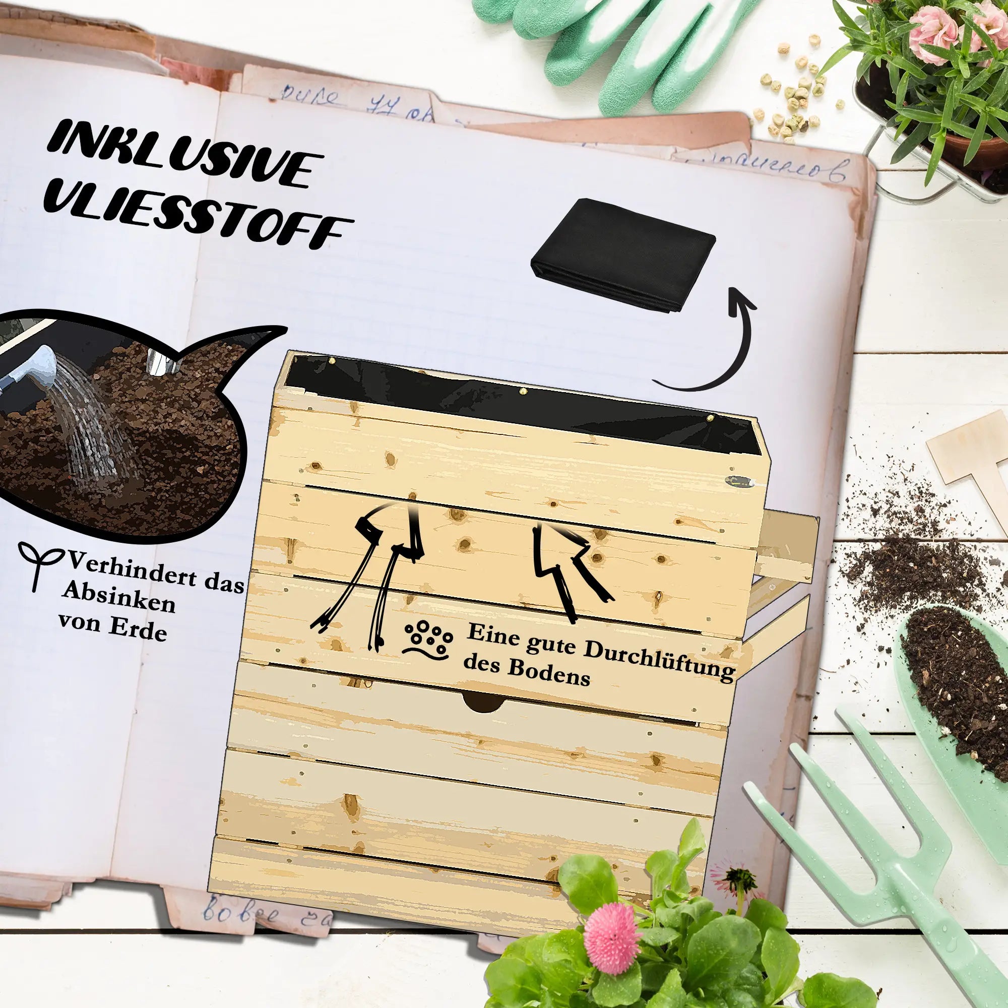 Outsunny Hochbeet Pflanzkasten mit Ablage erhöht Massivholz