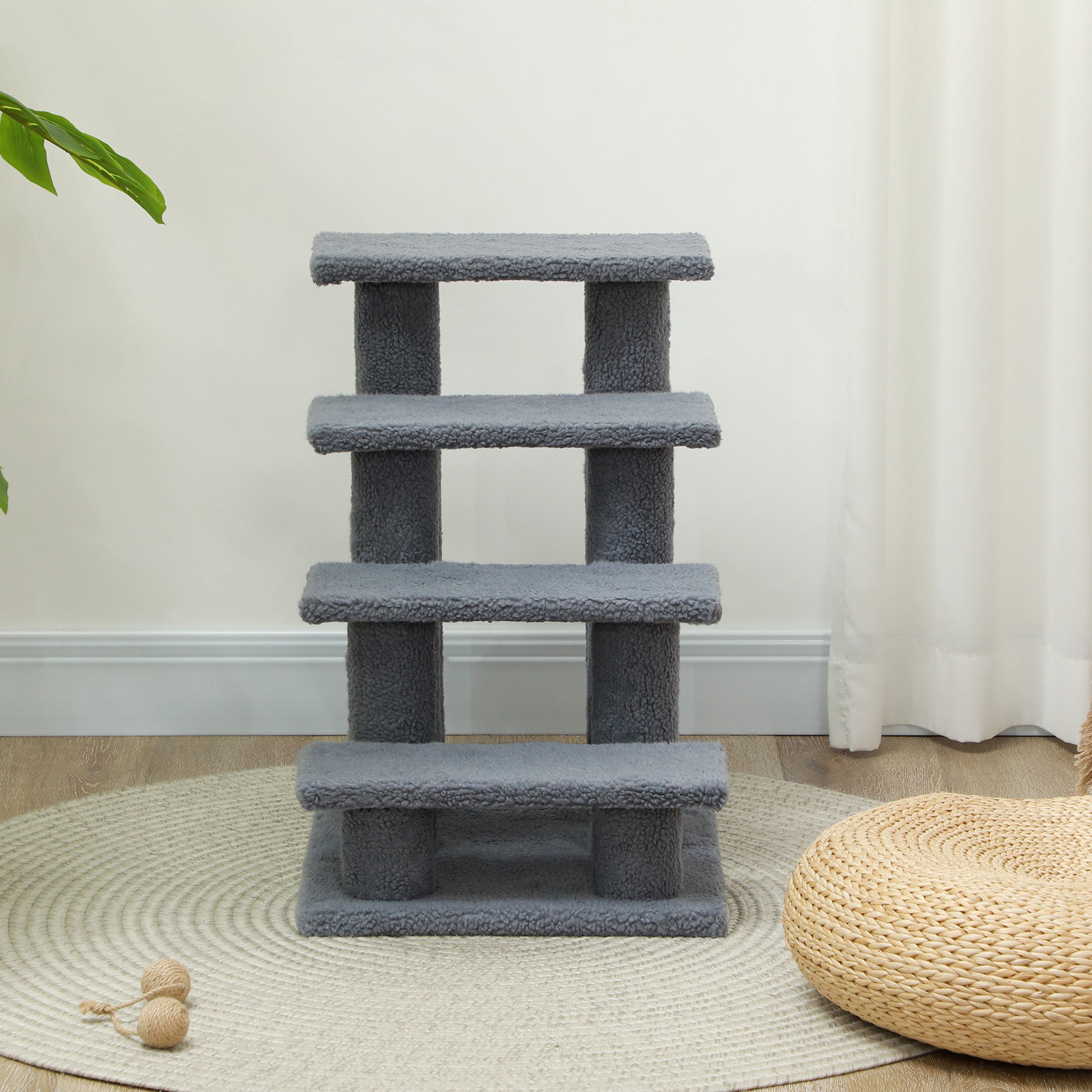 PawHut Tiertreppe Katzentreppe Hundetreppe Treppe für Katze und Hunde 4 Stufen Grau 63,5x43x60cm