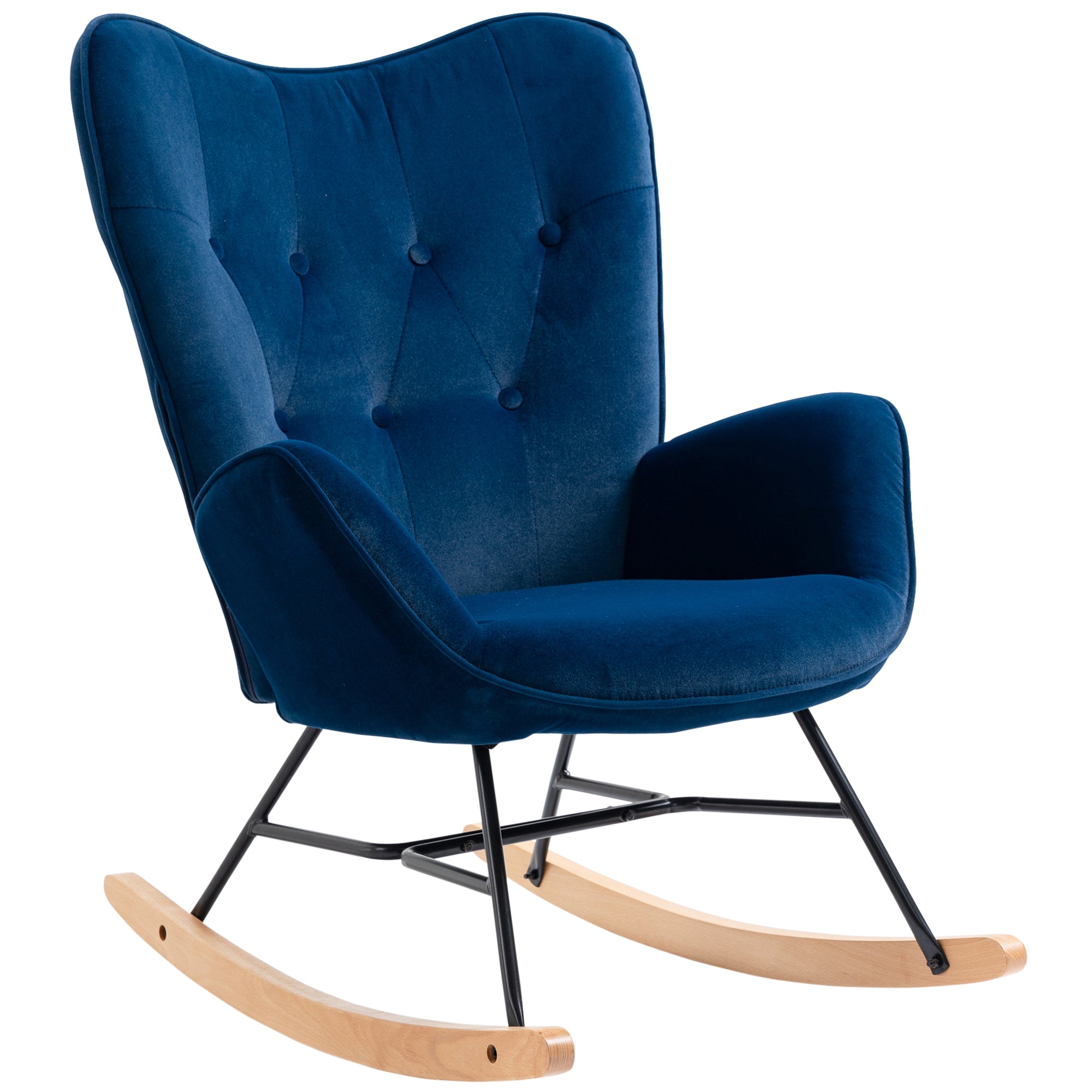 HOMCOM Schaukelstuhl mit Steppung, Holzkufen, Samtoptik, bis 150 kg, Blau