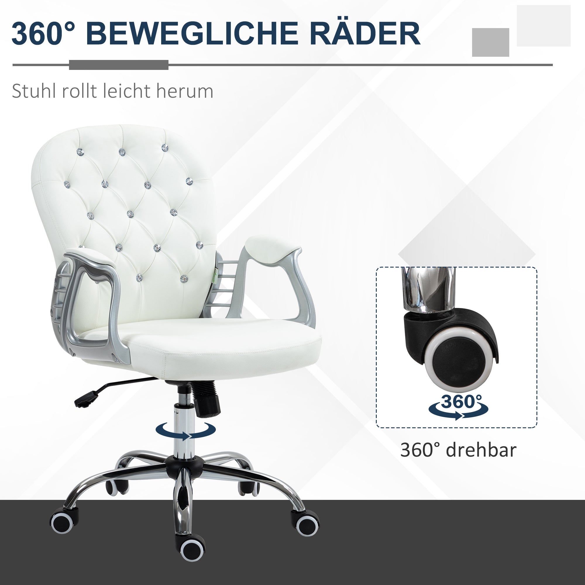 Vinsetto Bürostuhl, Ergonomisch Schreibtischstuhl mit Armlehne, Gepolsterter Rückenlehne Weiß