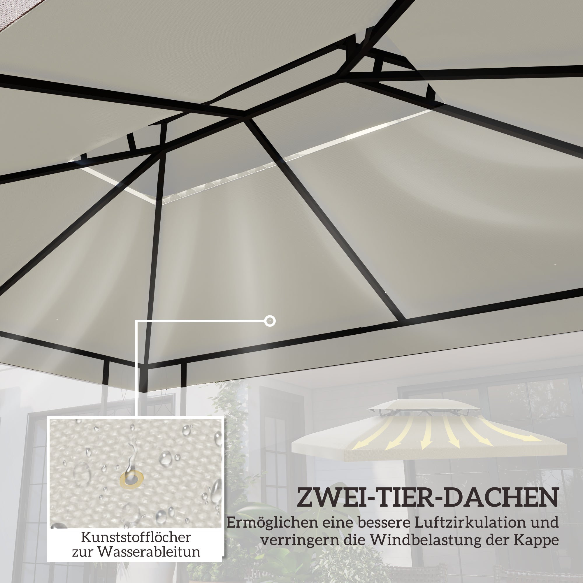 Outsunny Ersatzdach für Metallpavillon 3x4m wasserabweisend Pavillondach mit Doppeldach, Ersatzbezug für Gartenpavillon Partyzelt Gartenzelt Polyester Cremeweiß