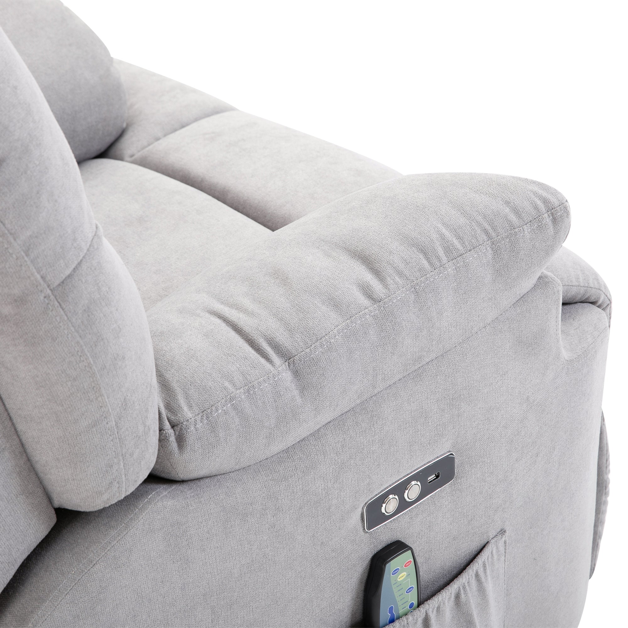 HOMCOM Sessel mit Aufstehhilfe, Massagesessel, Relaxsessel mit USB-Anschluss, Fernsehsessel mit Fernbedienung, Seitentasche, Neigebarer TV-Sessel mit Samtoptik, Grau