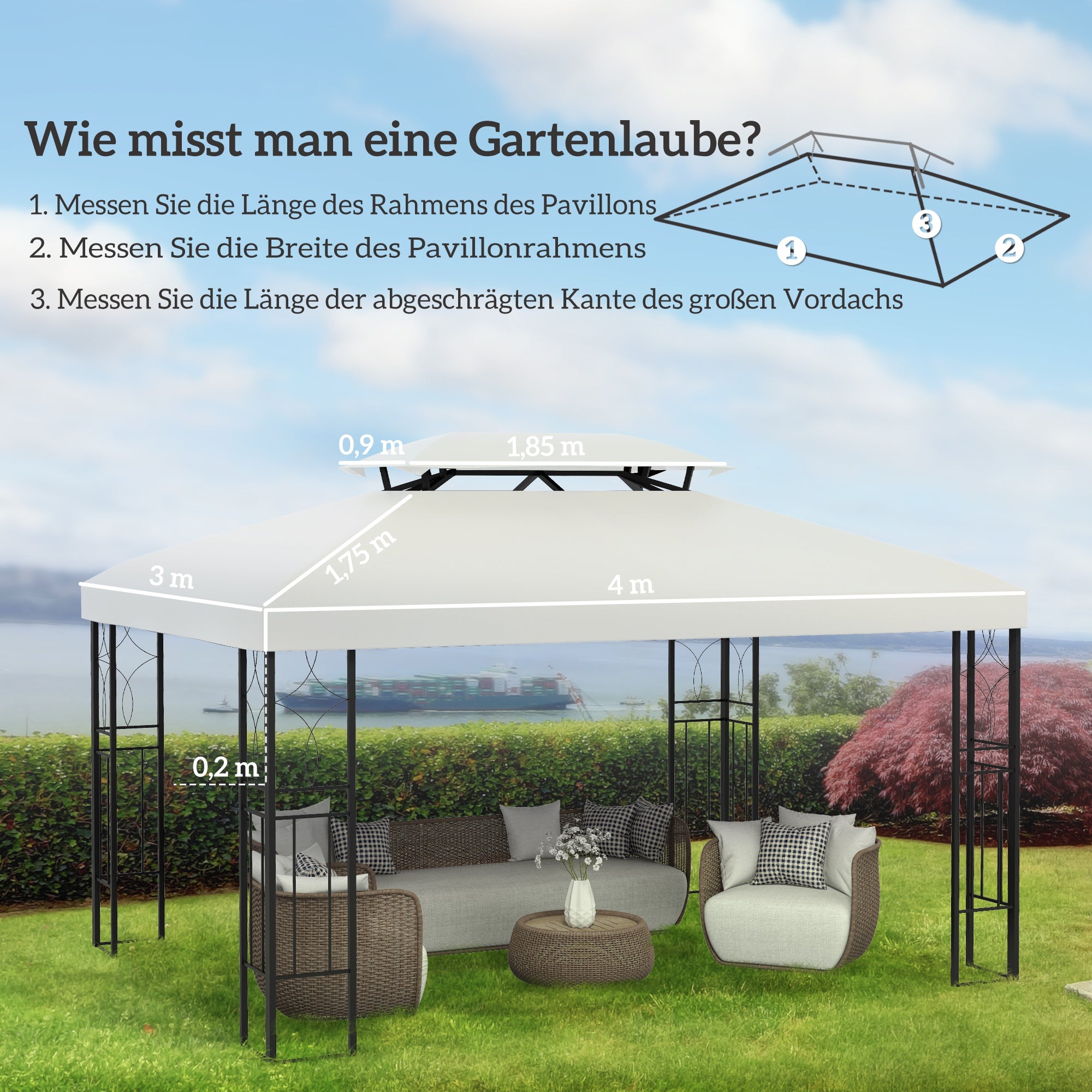 Outsunny Ersatzdach für Metallpavillon 3x4m wasserabweisend Pavillondach mit Doppeldach, Ersatzbezug für Gartenpavillon Partyzelt Gartenzelt Polyester Cremeweiß
