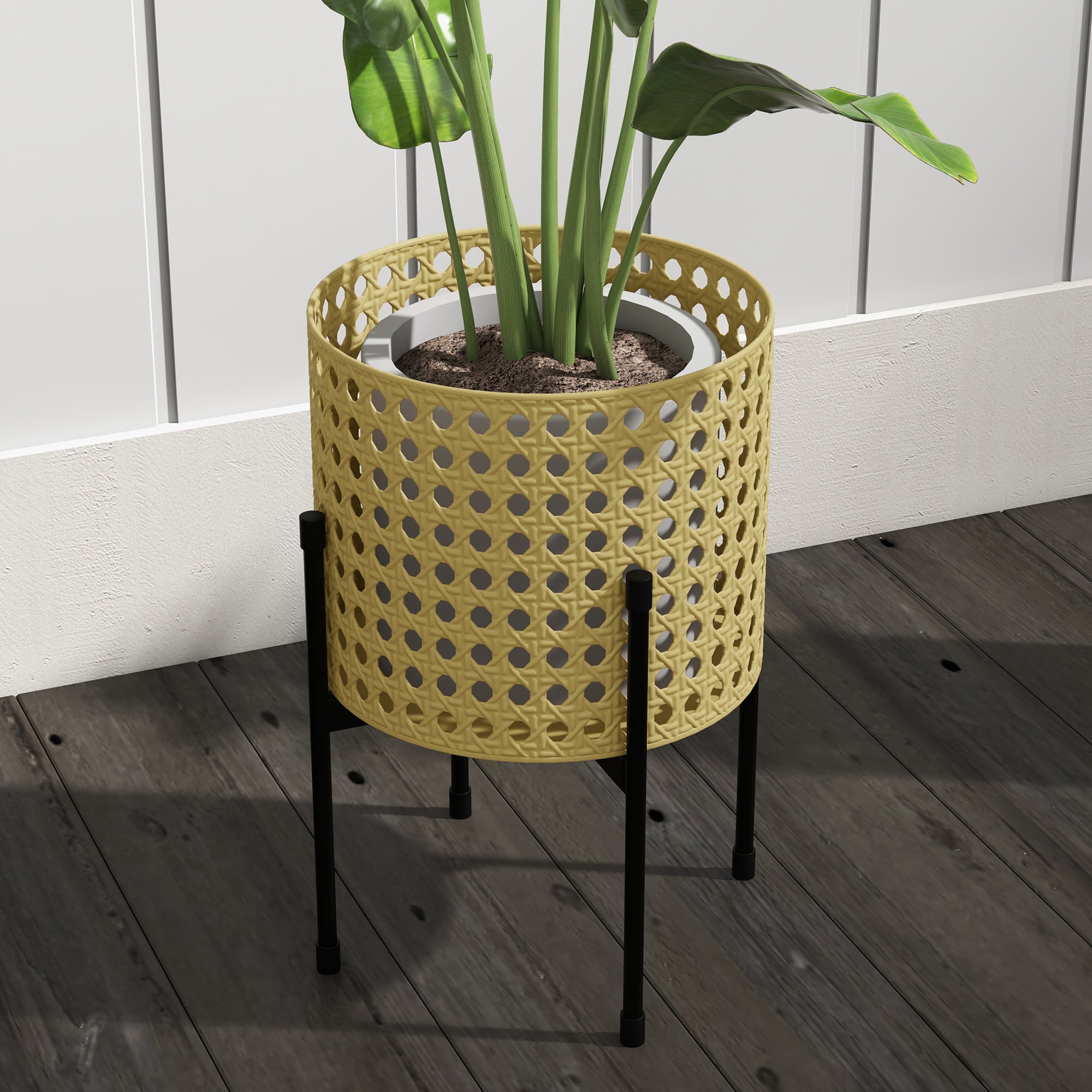 Outsunny Blumenständer, 3er-Set, rostfreies Metallgestell, In- und Outdoor, Schwarz/Gold