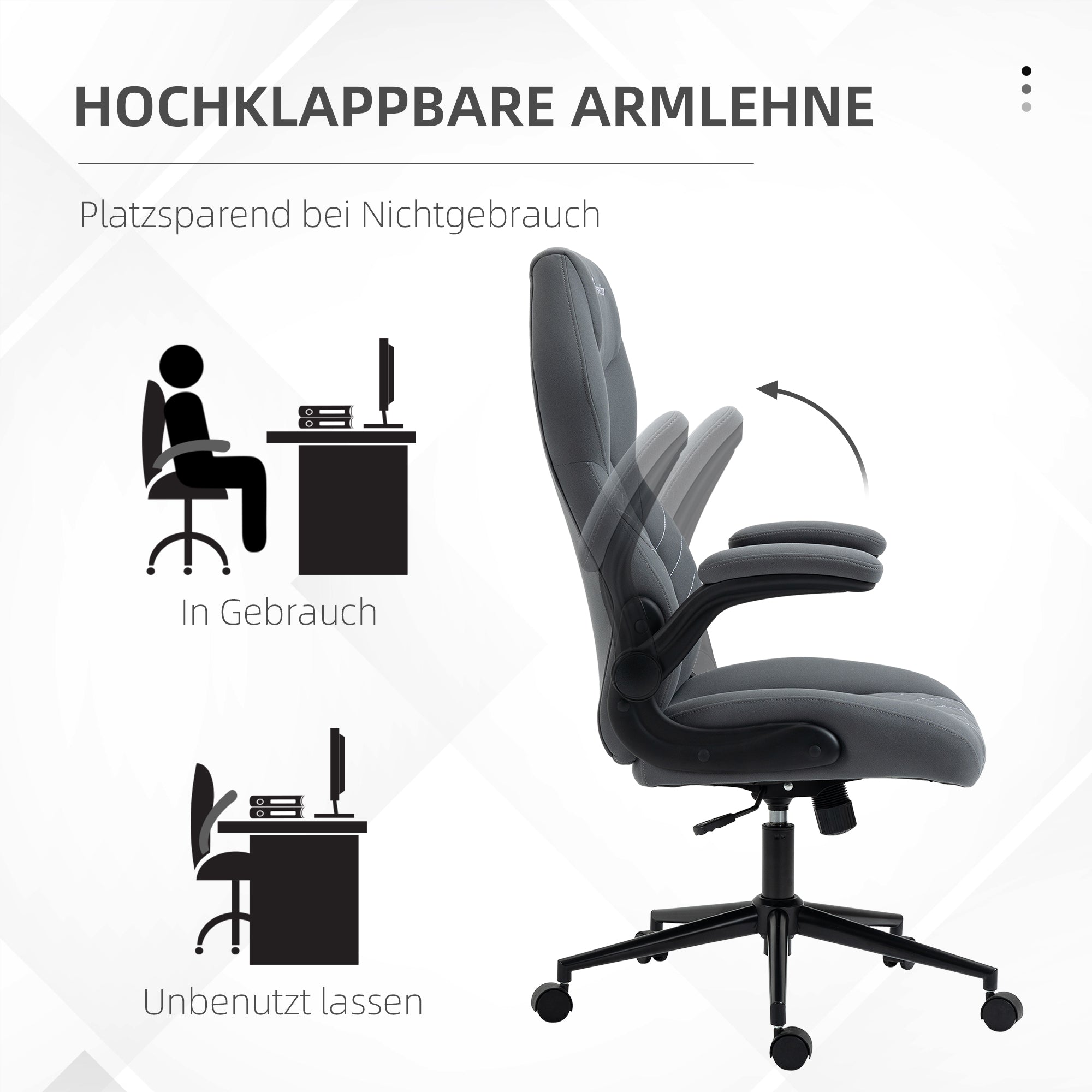 Vinsetto Bürostuhl mit Rückenlehne, höhenverstellbar, klappbare Armlehnen, Wippfunktion, dunkelgrau