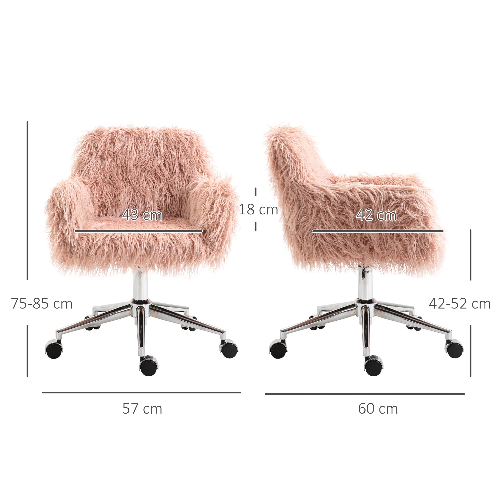 Vinsetto Chefsessel Drehstuhl Computerstuhl Schminkstuhl mit Kunstfell Sitzhöhenverstellung für Mädchen Kunstpelz Schaumstoff Rosa+Silber 57 x 60 x 75-85 cm