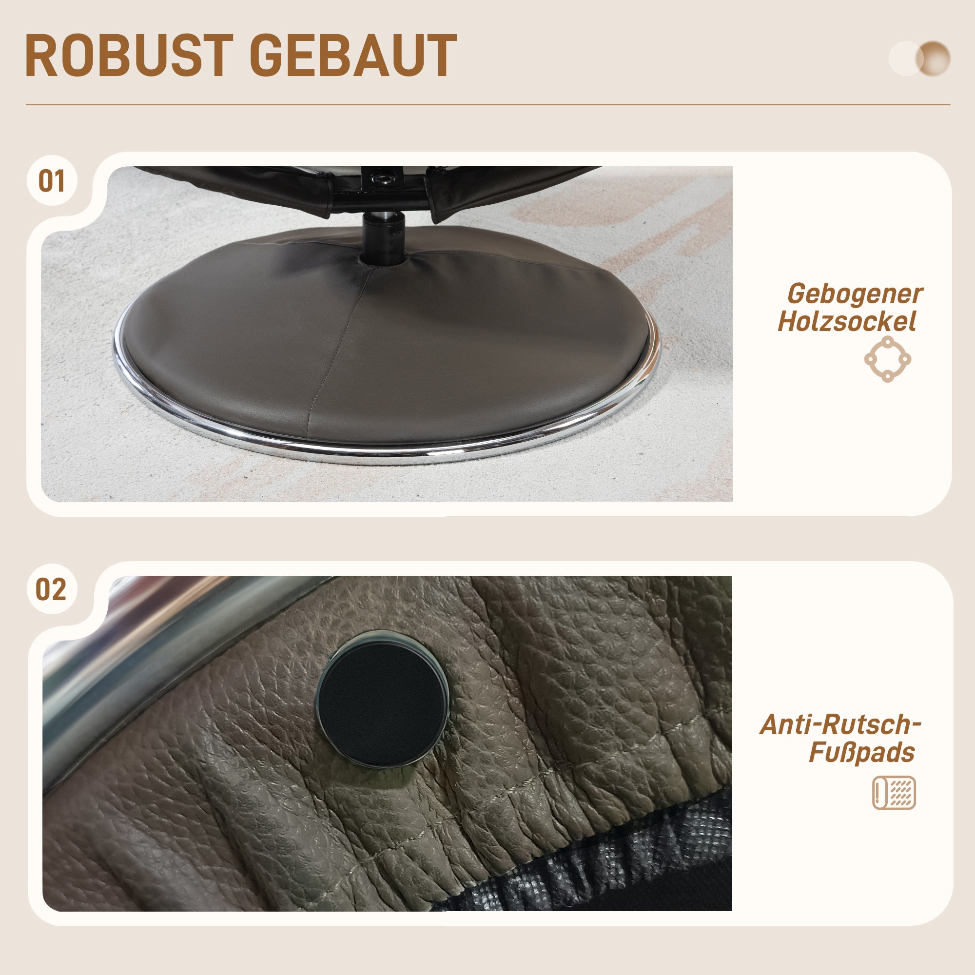 HOMCOM Relaxsessel mit Hocker, Rückenlehne verstellbar, Kunstleder, bis 150 kg, Grau