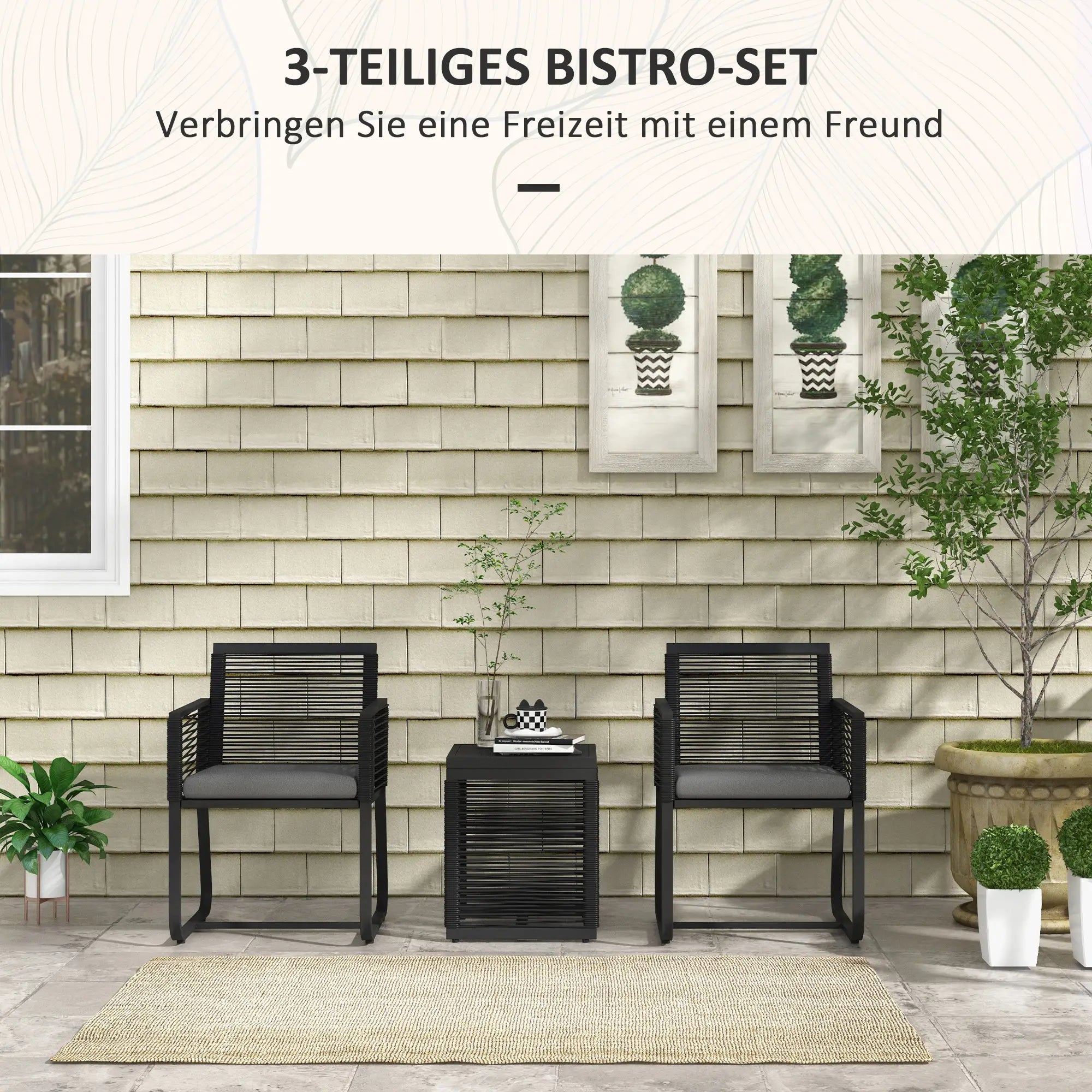 Outsunny Rattan Gartenmöbel Set 3-teilig Outdoor mit Sitzkissen