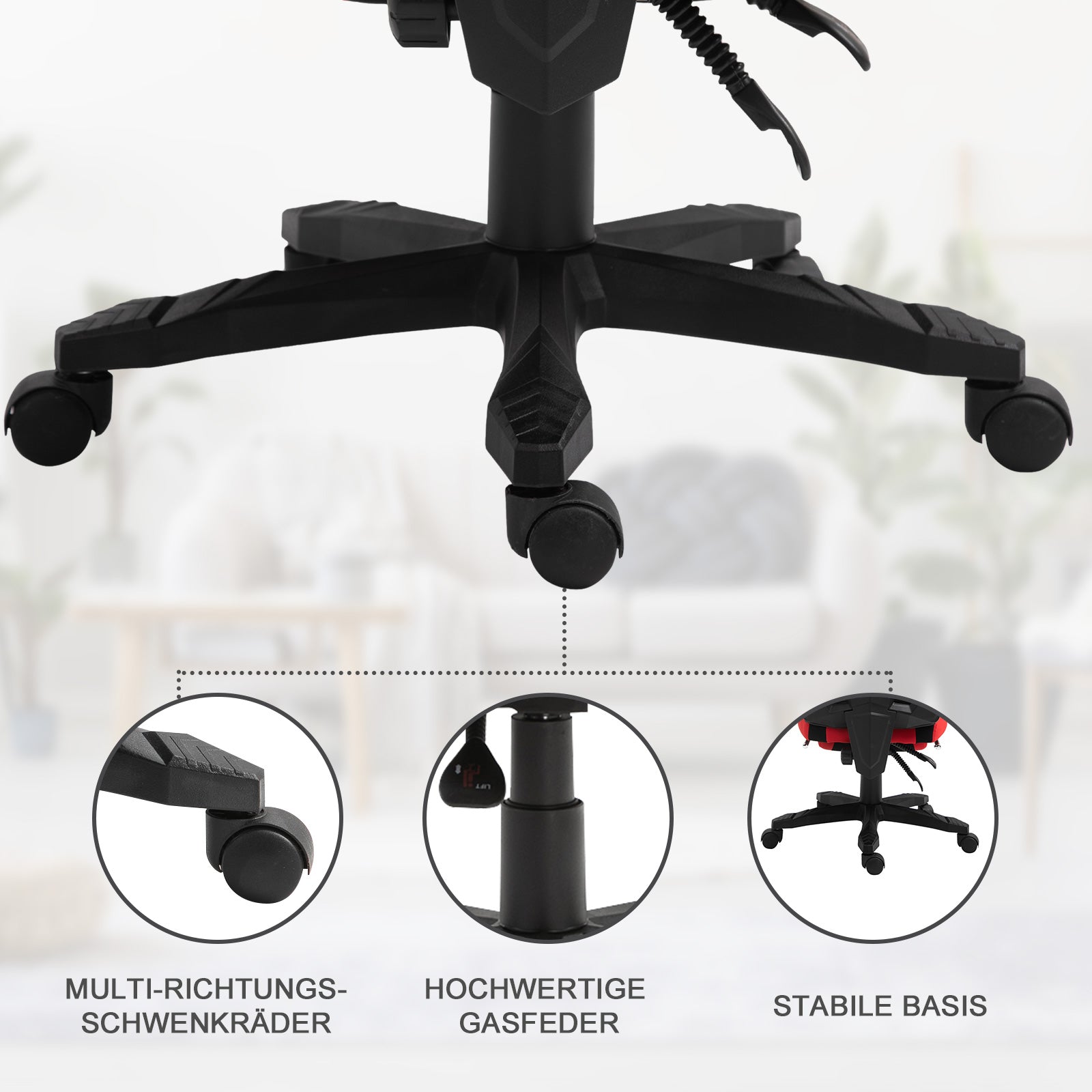 Vinsetto Ergonomischer Bürostuhl, Gaming Stuhl, Drehstuhl mit Fußstütze, PC Stuhl, Chefsessel,  höhenverstellbar, Polyester, Schwarz+Rot,58 x 63 x 112-122 cm