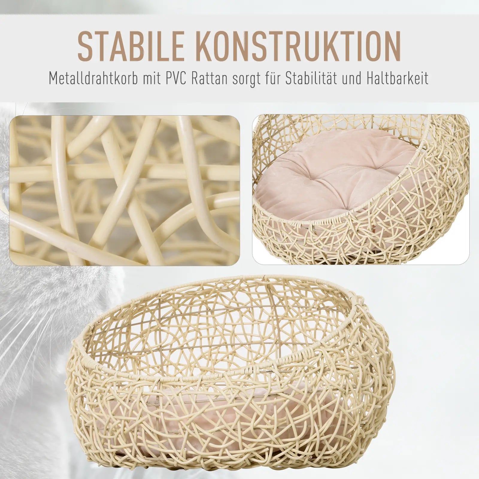 PawHut Katzenhöhle Katzenbett Rattan sicher gemütlich