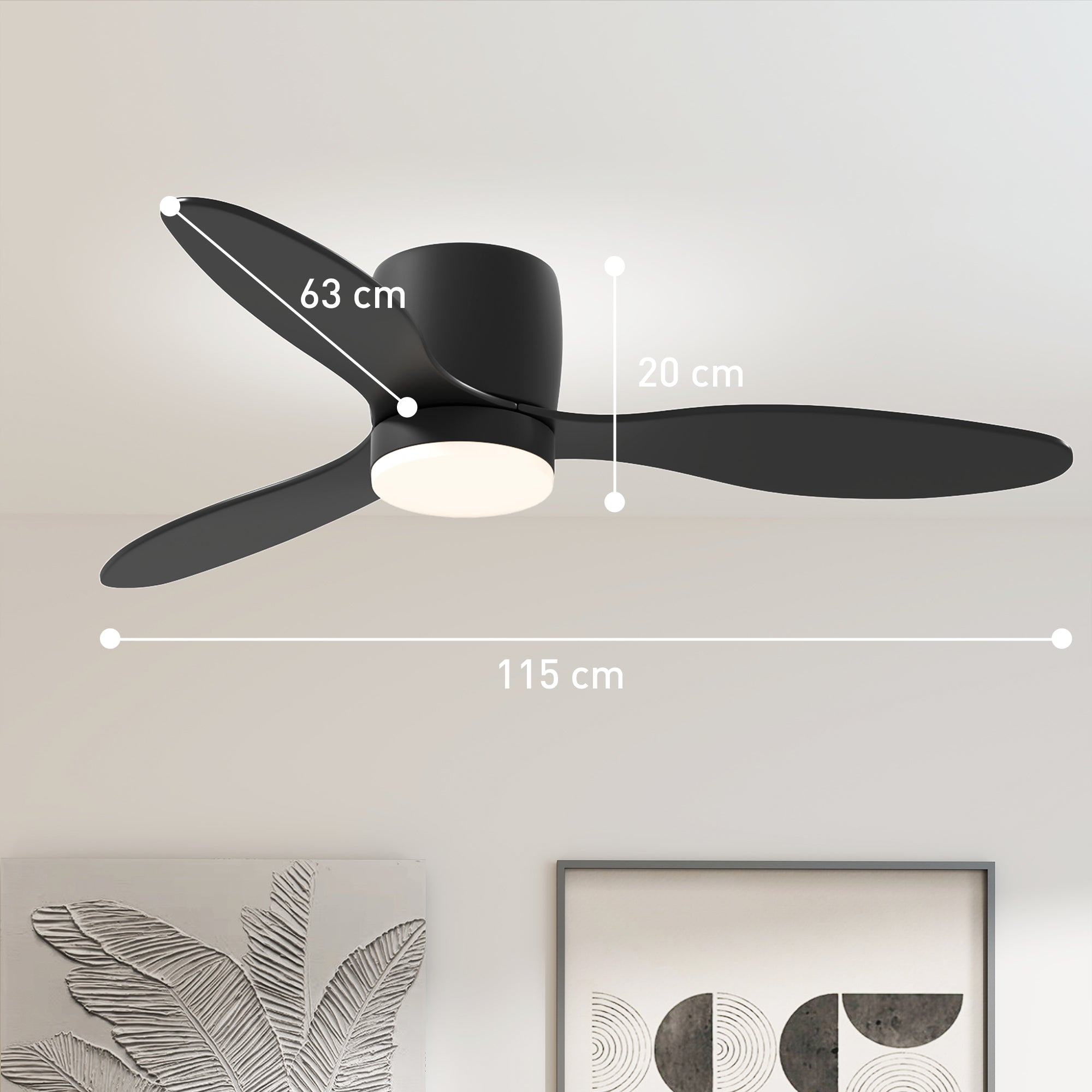 HOMCOM Deckenventilator mit Lampe und Fernbedienung, 3 Lichtfarben, 6 Geschwindigkeiten, Einstellbare Helligkeit, Schwarz