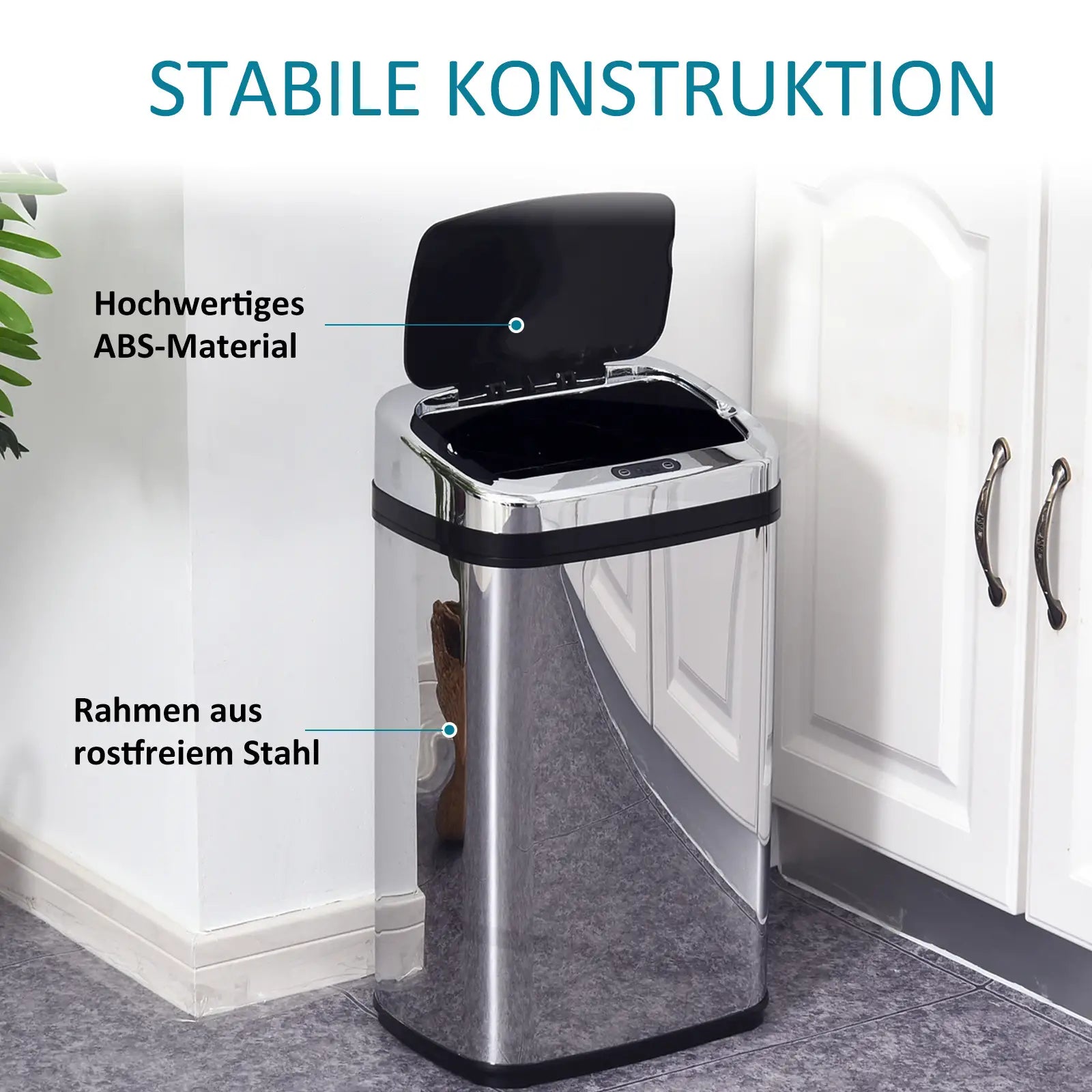 HOMCOM Edelstahl Automatik Sensor Mülleimer Abfalleimer IR Sensor mit/ohne Inneneimer rund viereckig (30L/viereckig)