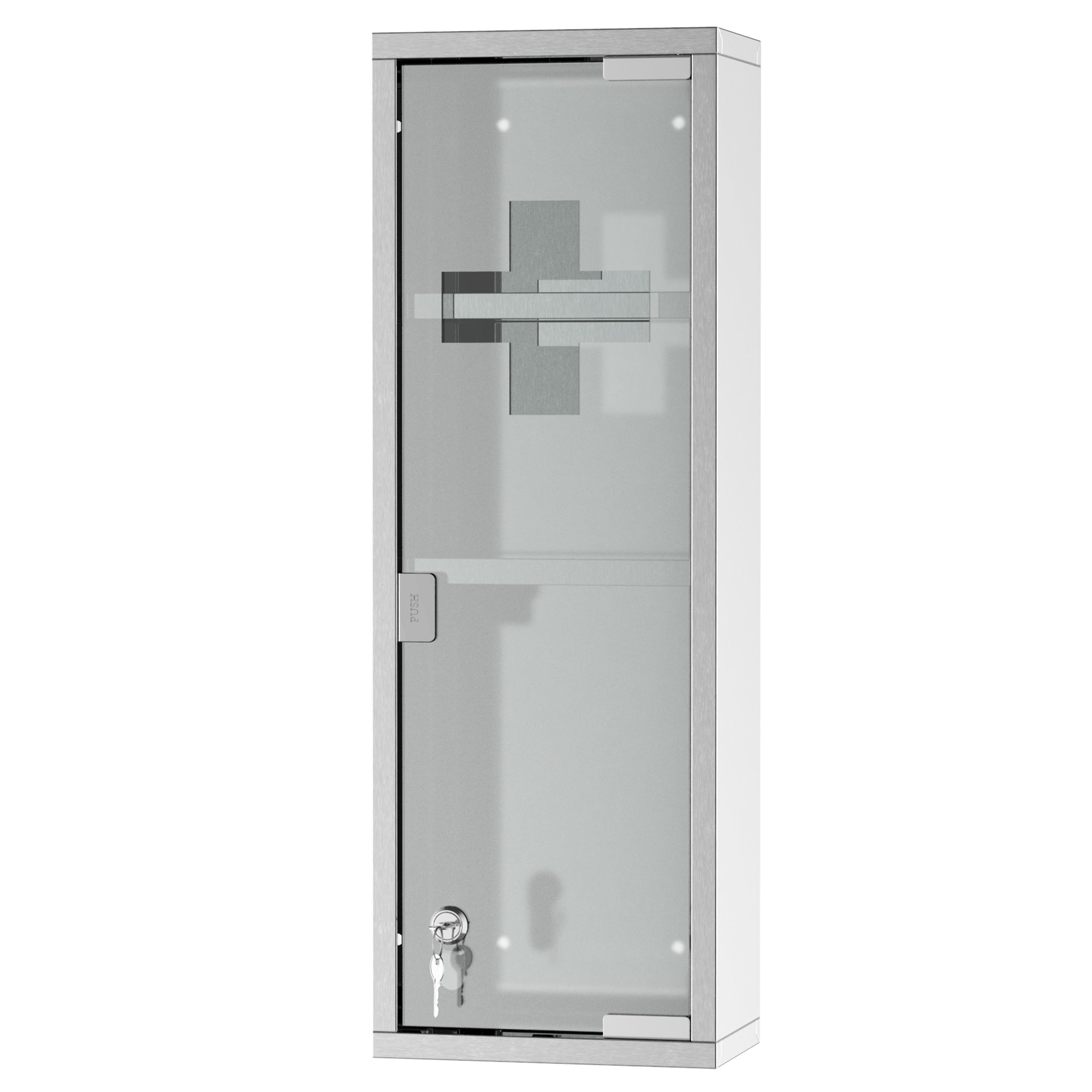 kleankin Medizinschrank aus Edelstahl und gehärtete Glastür Arzneischrank zur Medikamenten-Aufbewahrung, Abschließbar Medikamentenschrank mit 3 Fächern, Erste Hilfe Schrank, 20 x 12 x 58 cm, Silber