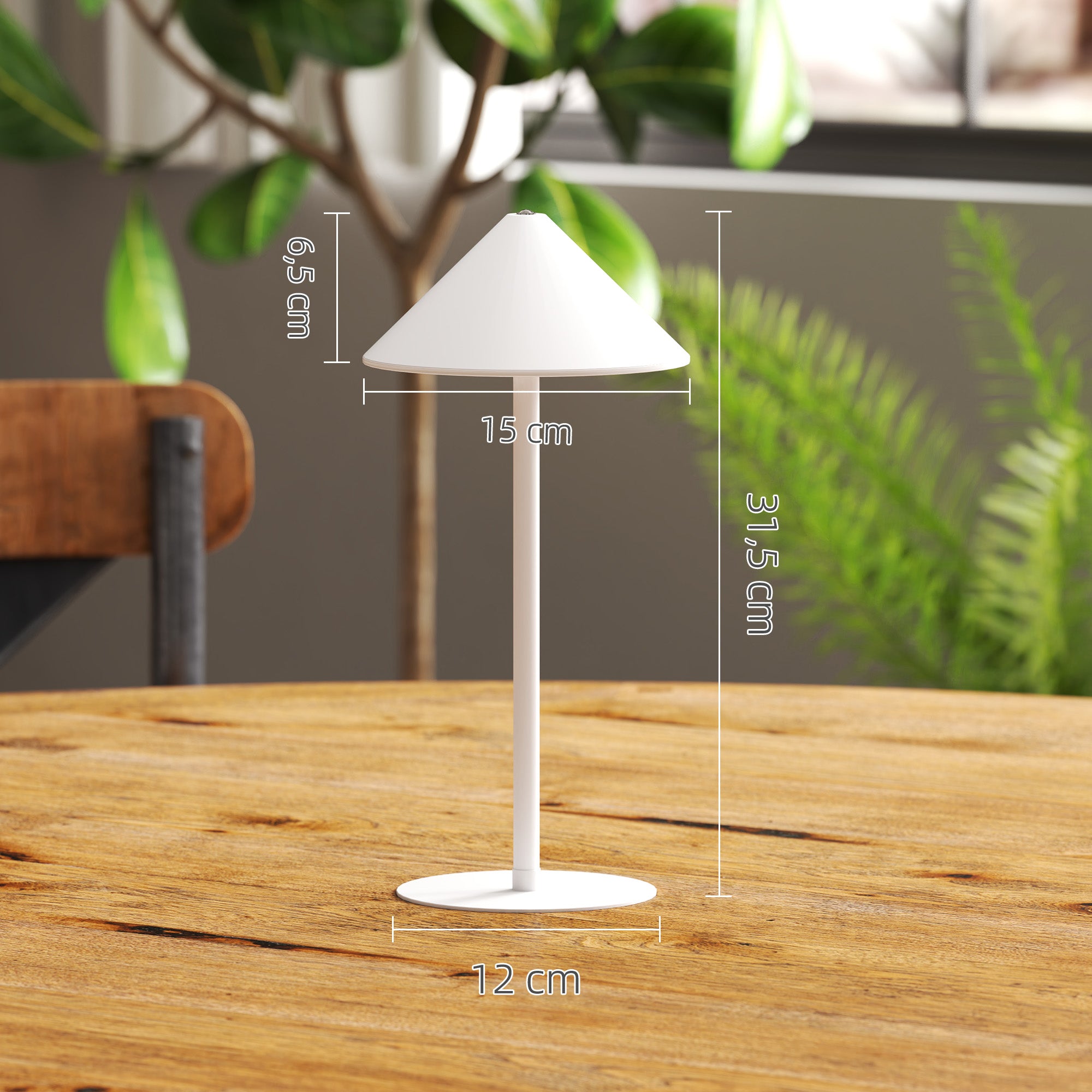 HOMCOM LED-Tischlampe mit USB-Kabel, Touchschalter, Metall, wiederaufladbar, Weiß
