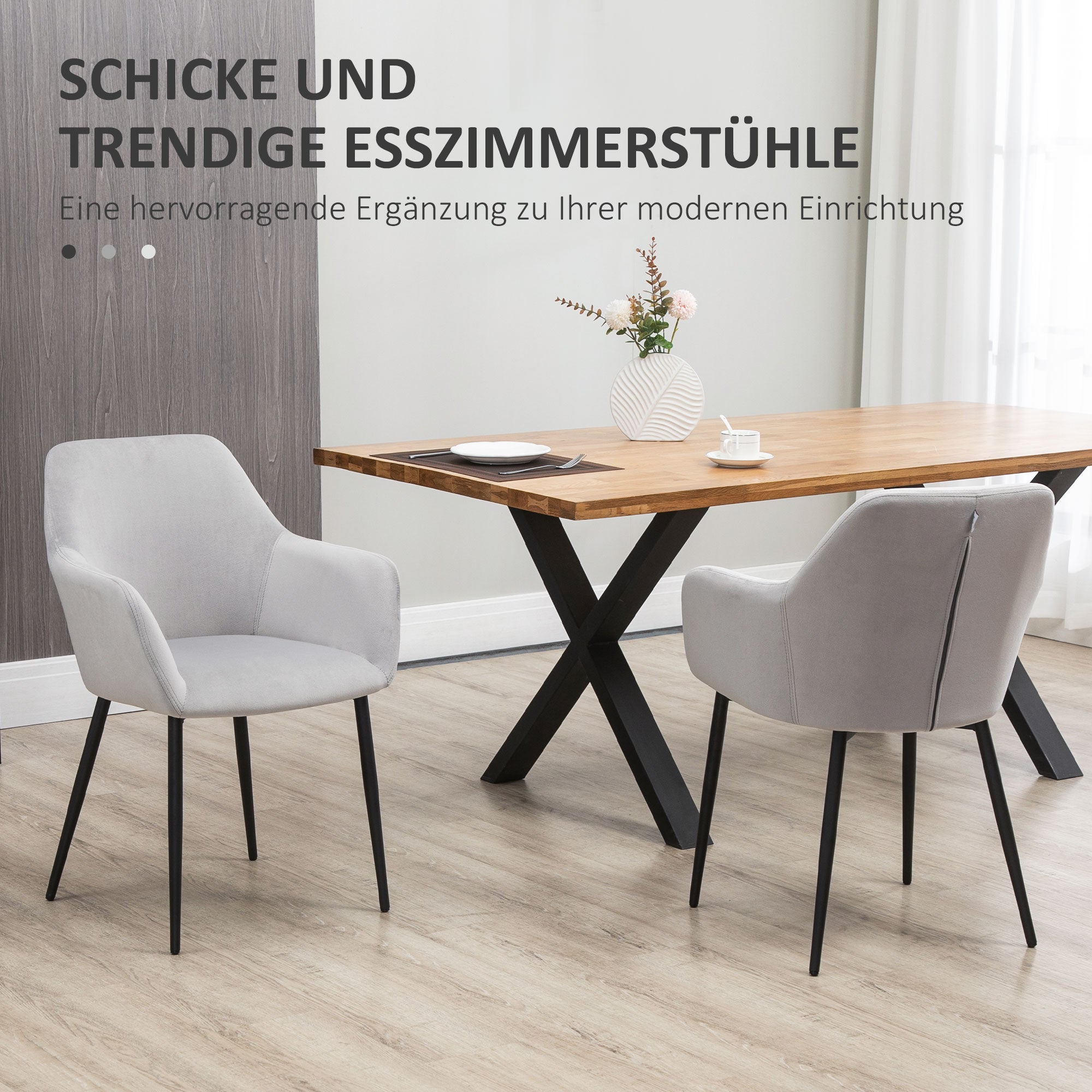 HOMCOM Esszimmerstuhl-Set, komfortabel, 54x57x80 cm, Hellgrau