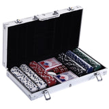 HOMCOM Pokerkoffer abschließbar Pokerset mit Koffer 300 Chips 5 Würfel 2 Kartendecks Zubehör, Pokerchips Komplett Set Pokerspiel Kartenspiele Aluminiumkoffer für Texas Hold'em, Blackjack, 38cm x 20,5cm x 6,5 cm