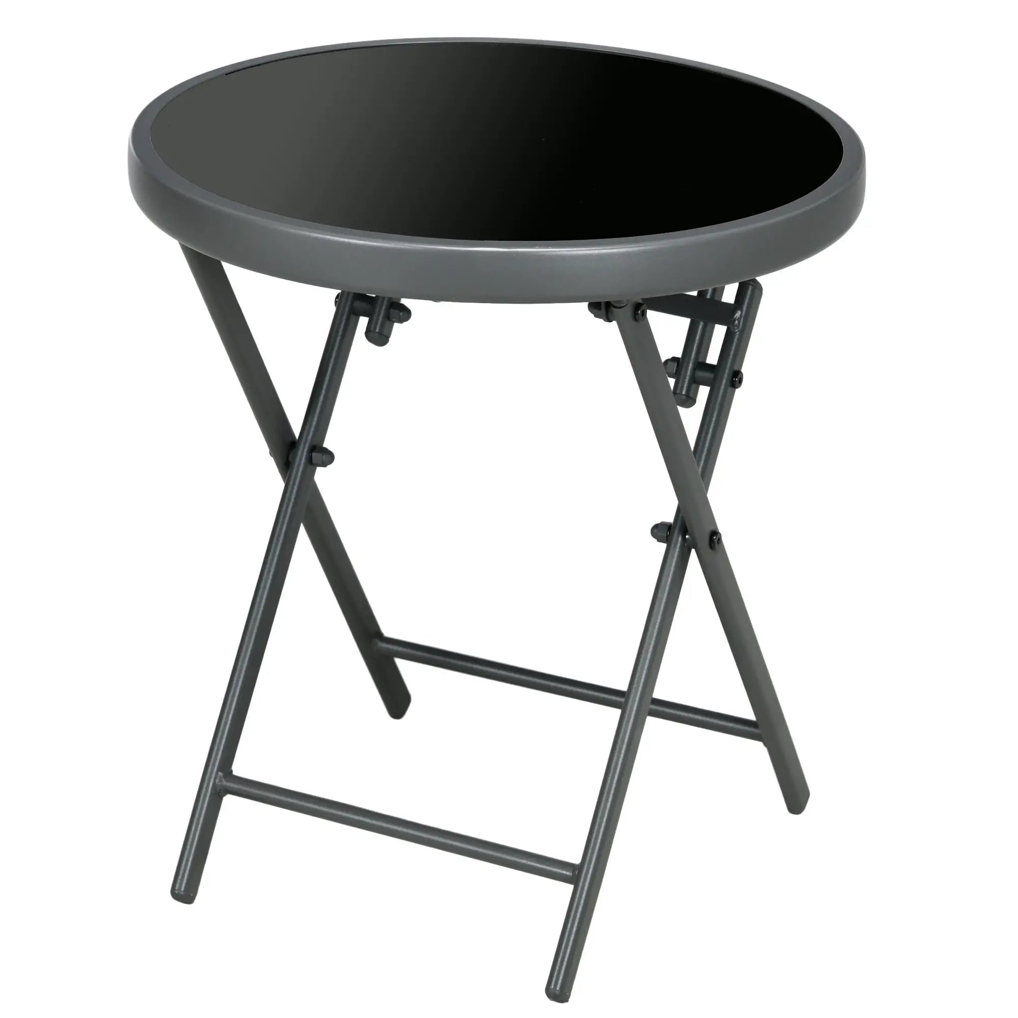 Outsunny Klappbarer Beistelltisch, Outdoor-Klapptisch, mit Tischplatte aus gehärtetem Glas, für Terrasse, 45 x 45 x 50 cm Schwarz