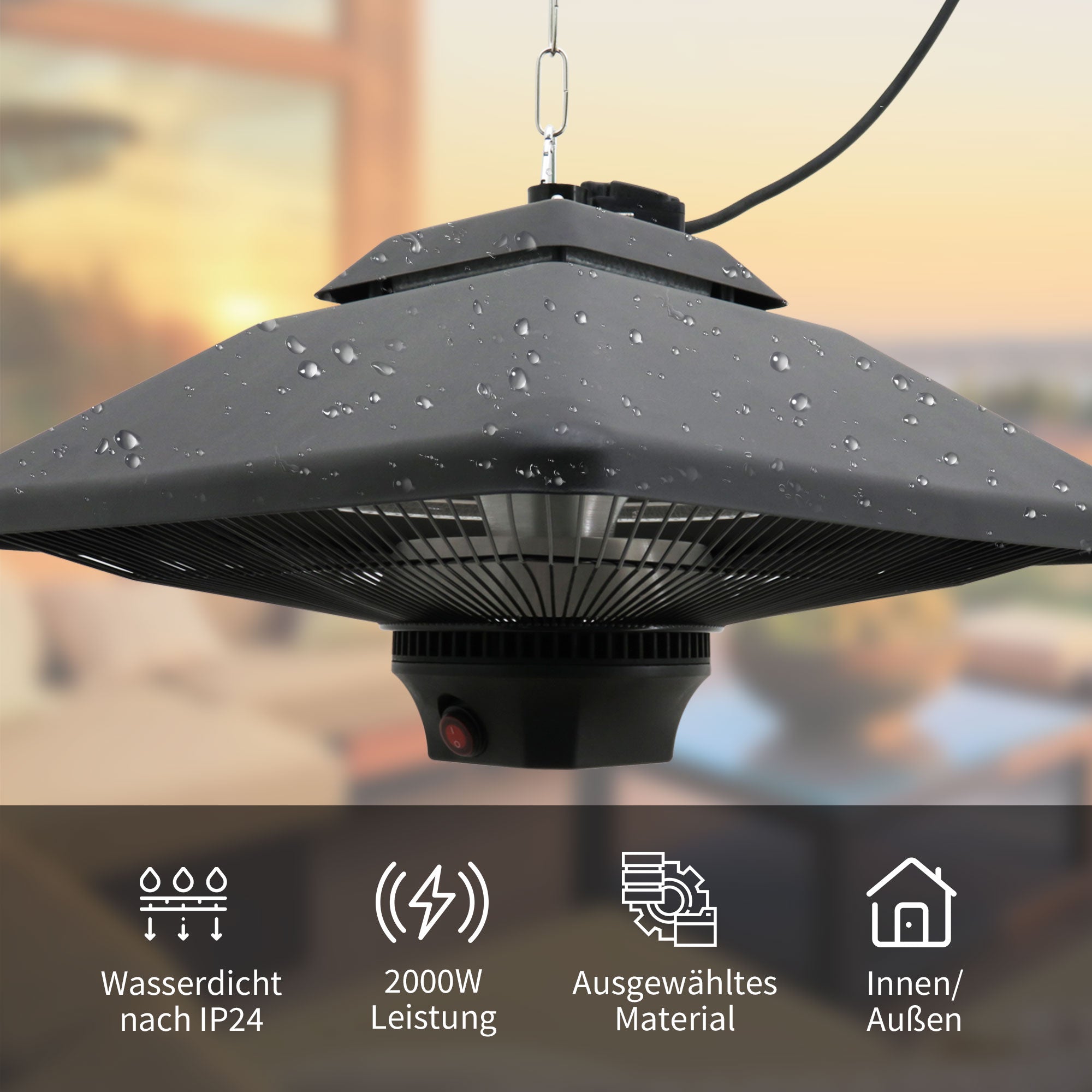 Outsunny Infrarotstrahler 2000 Watt Heizstrahler mit Fernbedienung 2 Heizstufen Schutzhülle LED-Anzeige elektrisch Wärmestrahler Quarzstrahler Terrassenheizer Infrarotheizung Schwarz