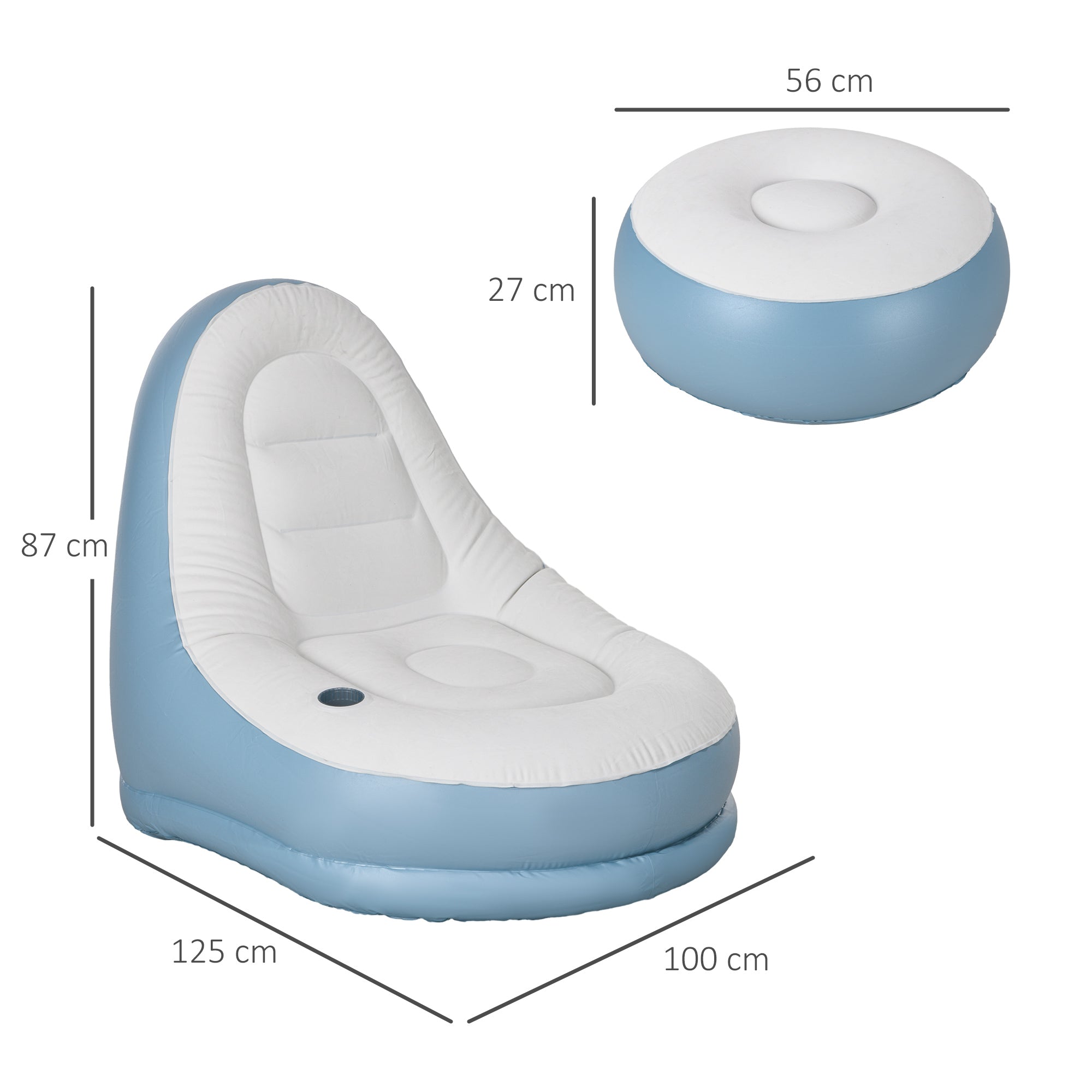 Outsunny Aufblasbarer Sessel Luftsessel Outdoor-Sessel, 125 x 100 x 87cm, Weiß + Blau