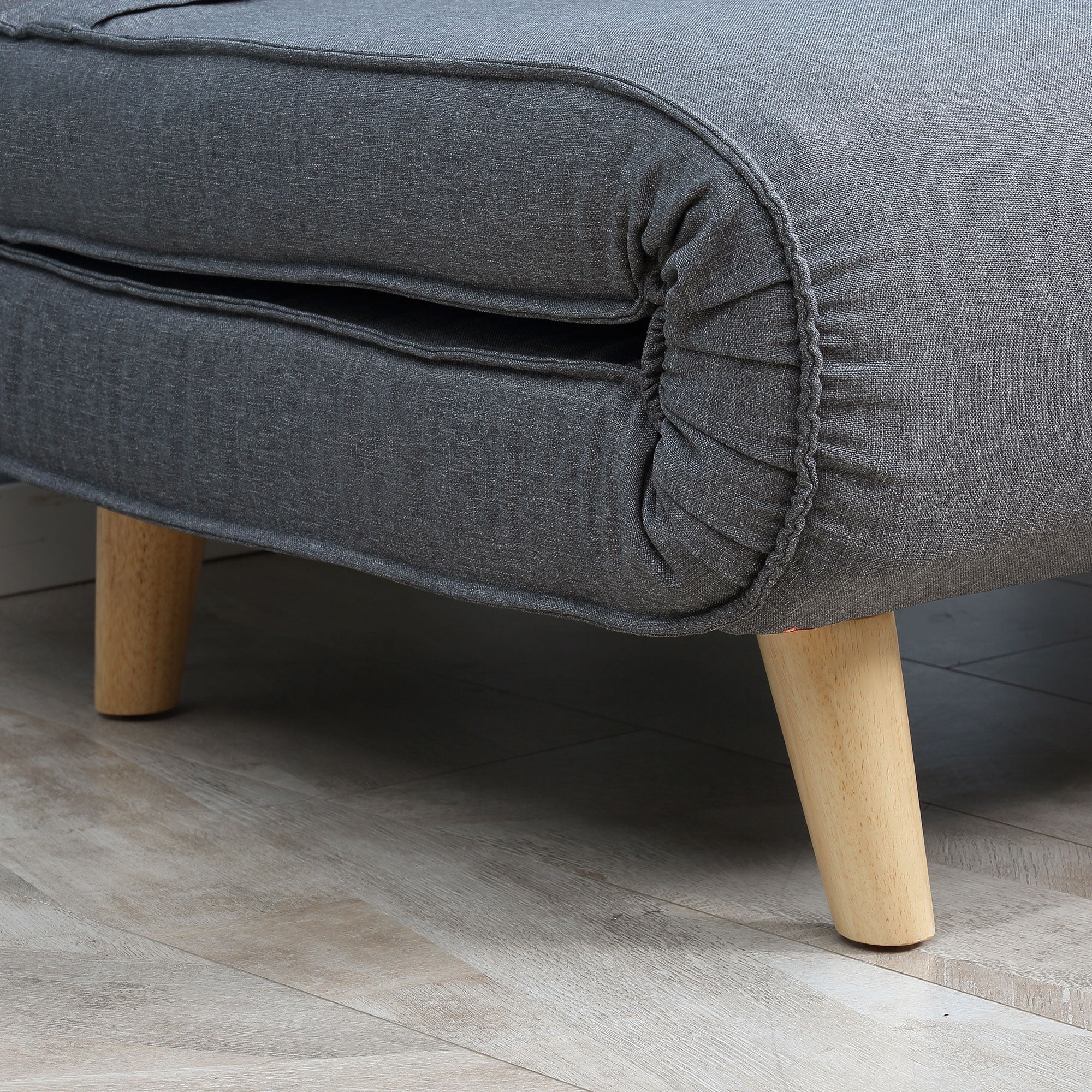HOMCOM Einzelsofa Schlafsofa Sofabett Klappsofa verstellbar Rückenlehne Liege nordisch skandinavisch 25D Schaumstoff Haus Leinenimitat Tannenholz Grau 94 x 78 x 80 cm