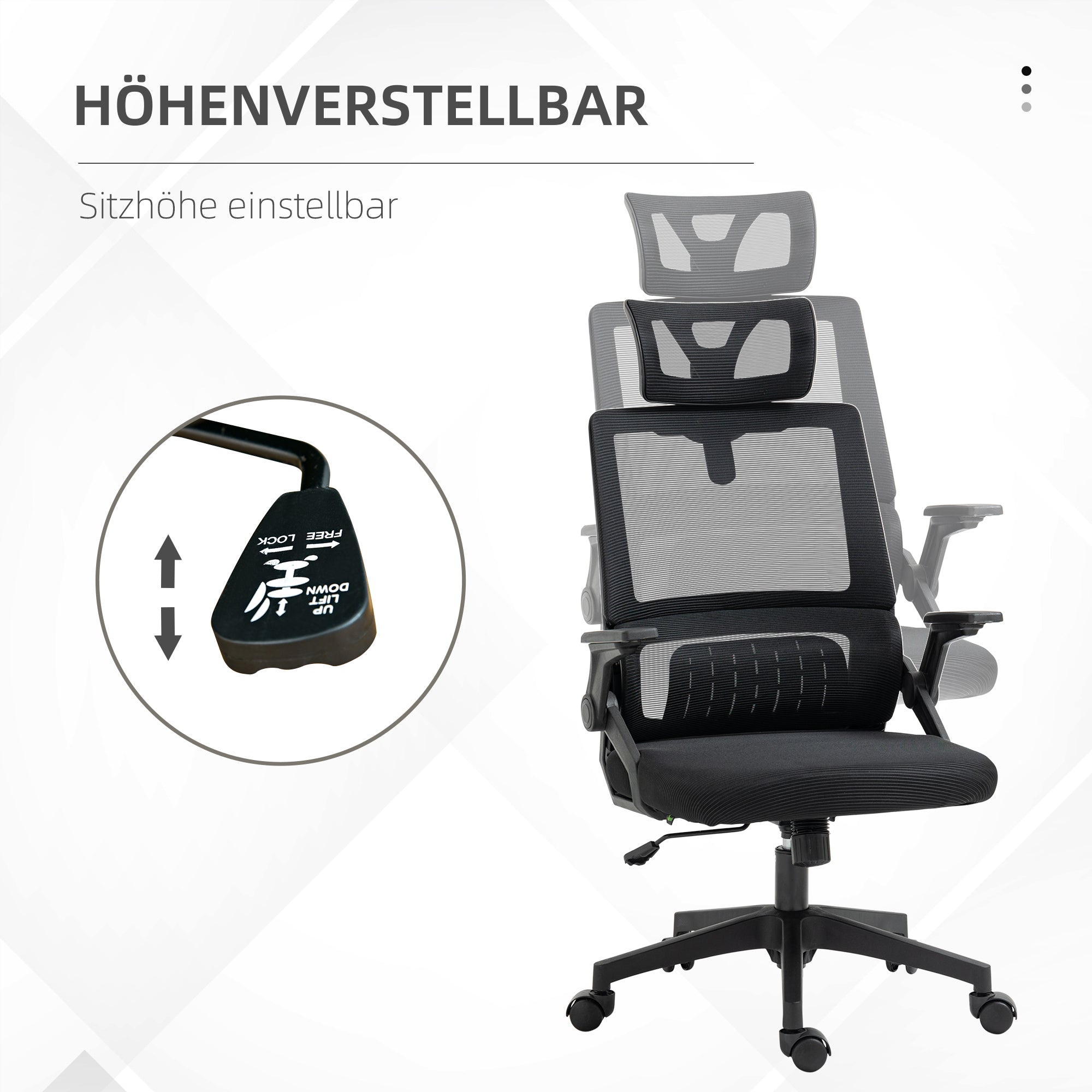 Vinsetto Bürostuhl Schreibtischstuhl Office-Stuhl, höhenverstellbar, 1 Kopfstütze, 60 x 61 x 121,5 cm. Schwarz