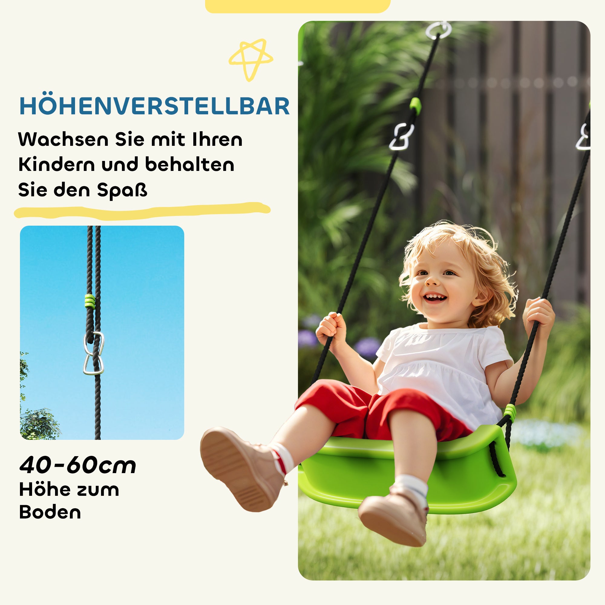 AIYAPLAY Outdoor-Schaukelset für Kinder, Kinderschaukeln, verstellbar, Stahl, Grün
