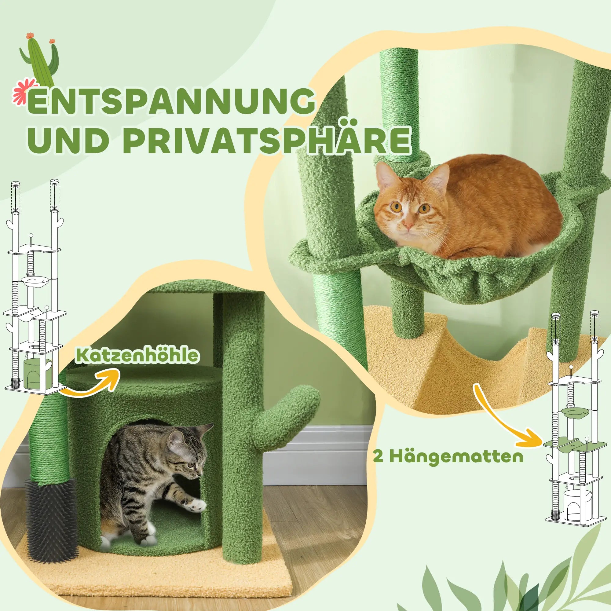 PawHut Kratzbaum deckenhoch höhenverstellbar mit Hängematte