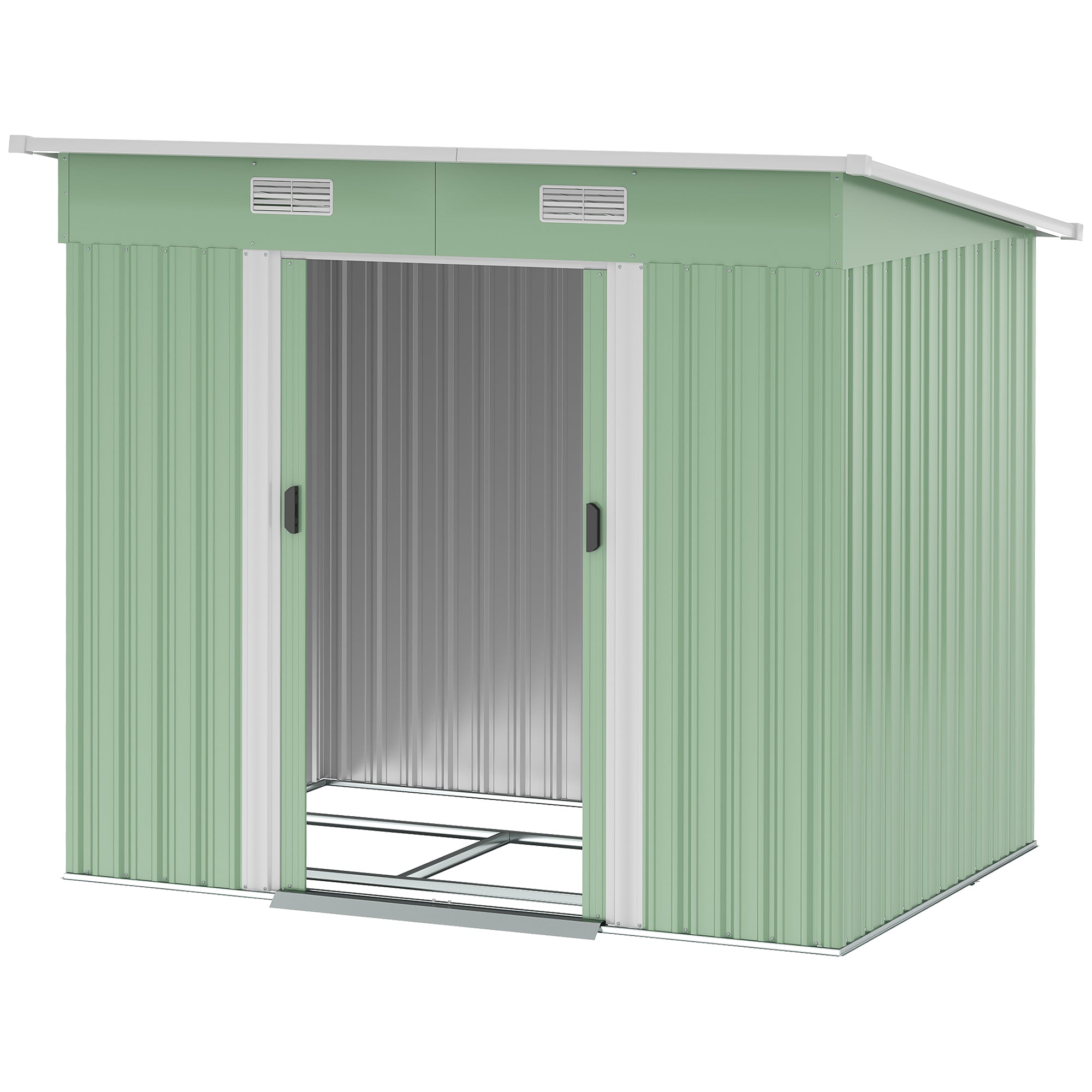 Outsunny Gerätehaus Metall 2,3 m² 207 x 130 x 182 cm Geräteschuppen mit Pultdach Fenster Bodenrahmen Grün