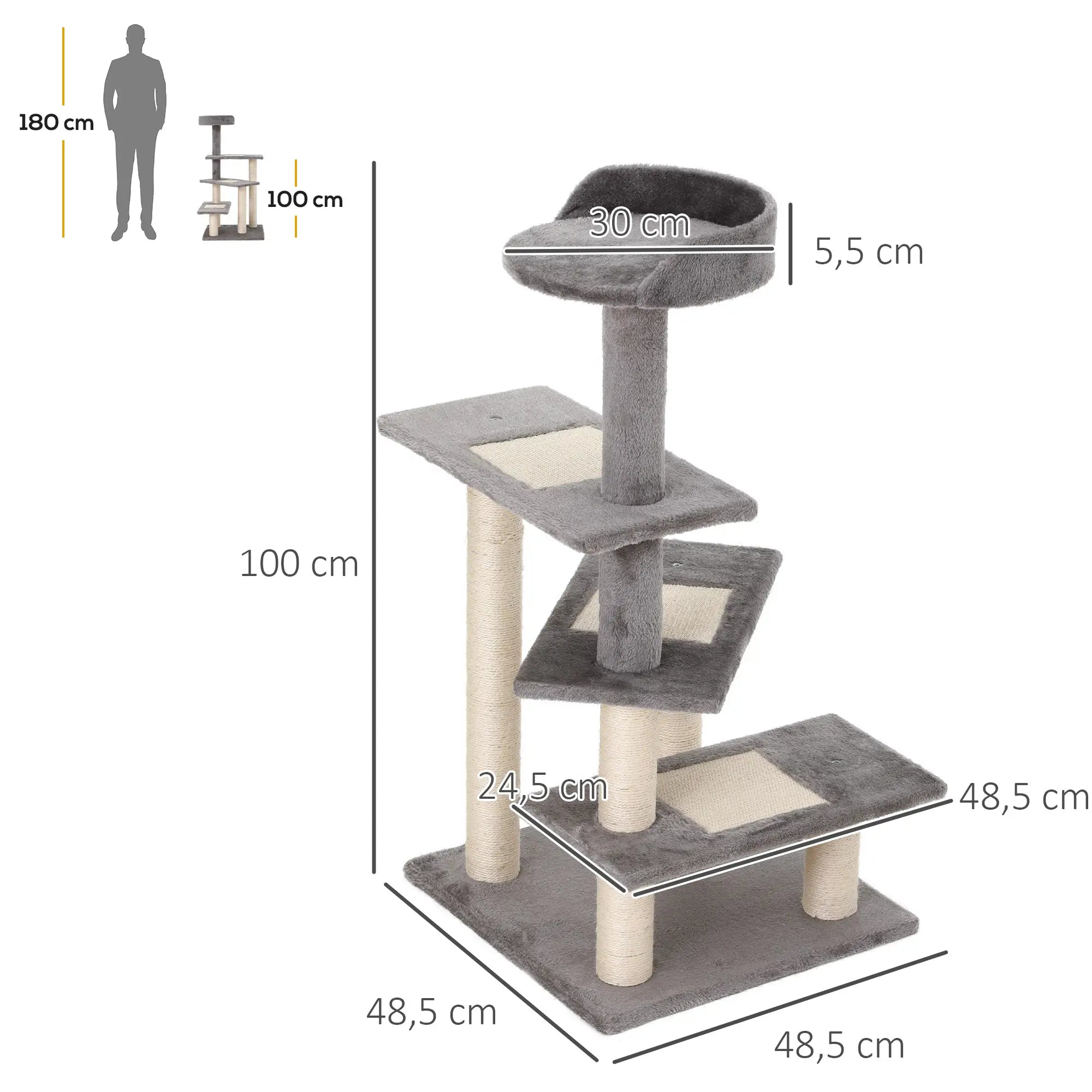 Arbre à chat robuste PawHut, capacité de charge 15 kg