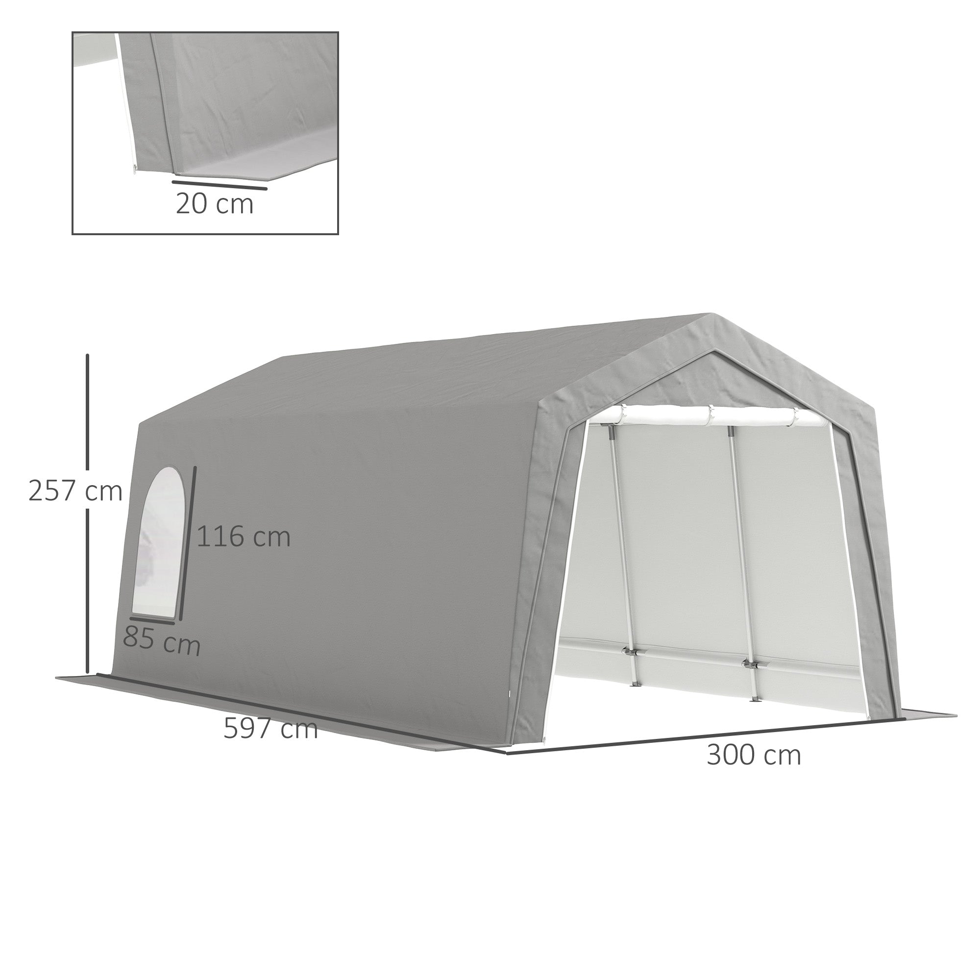 Outsunny 3 x 6 m Wasserdichter Gartenschuppen mit UV-beständiger Kunststoff-Plane und Metallgestell, Hellgrau
