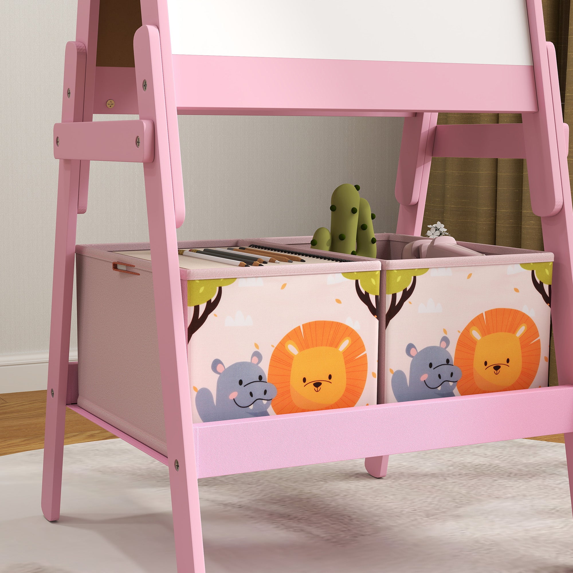 AIYAPLAY 2-in-1 Kindermalstaffelei mit Whiteboard, Kreidetafel, Aufbewahrungsboxen, für Kinder im Alter von 3-8 Jahren, Rosa