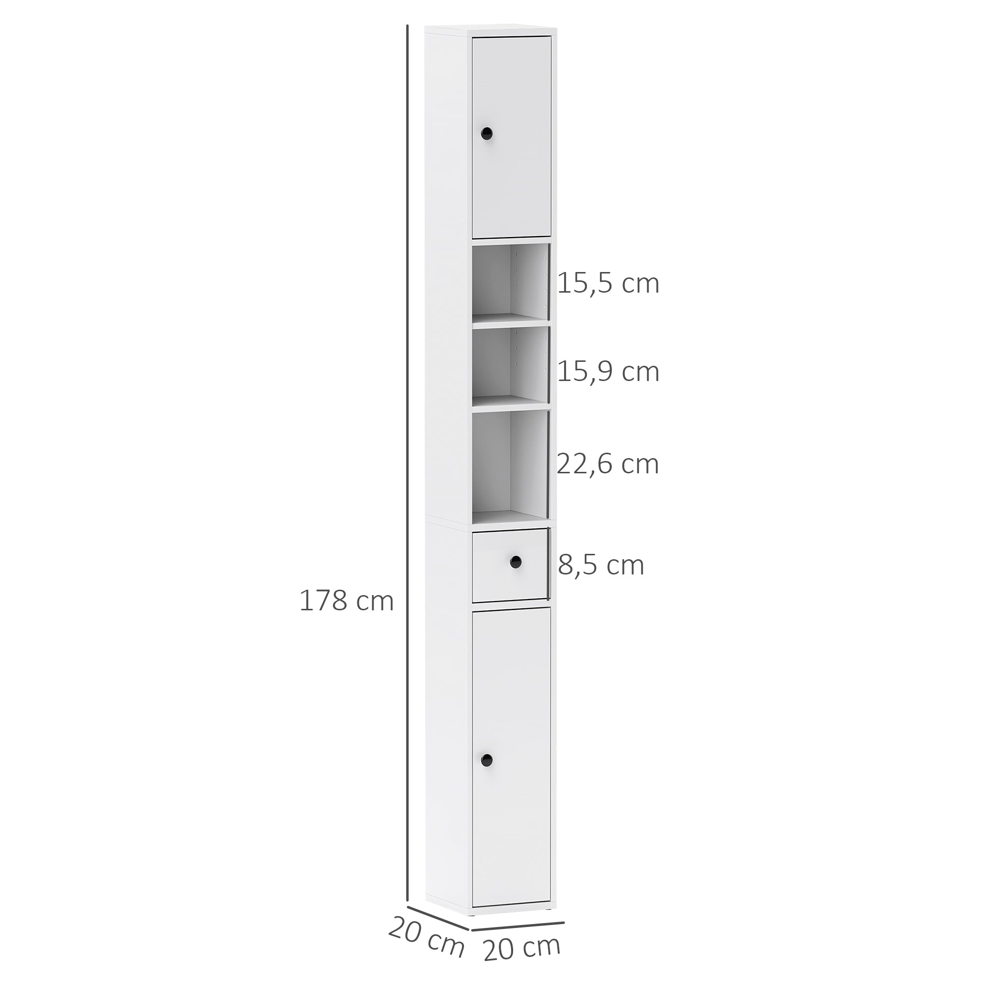 HOMCOM Badezimmerschrank, hoch und schlank, offene und geschlossene Bereiche, Weiß