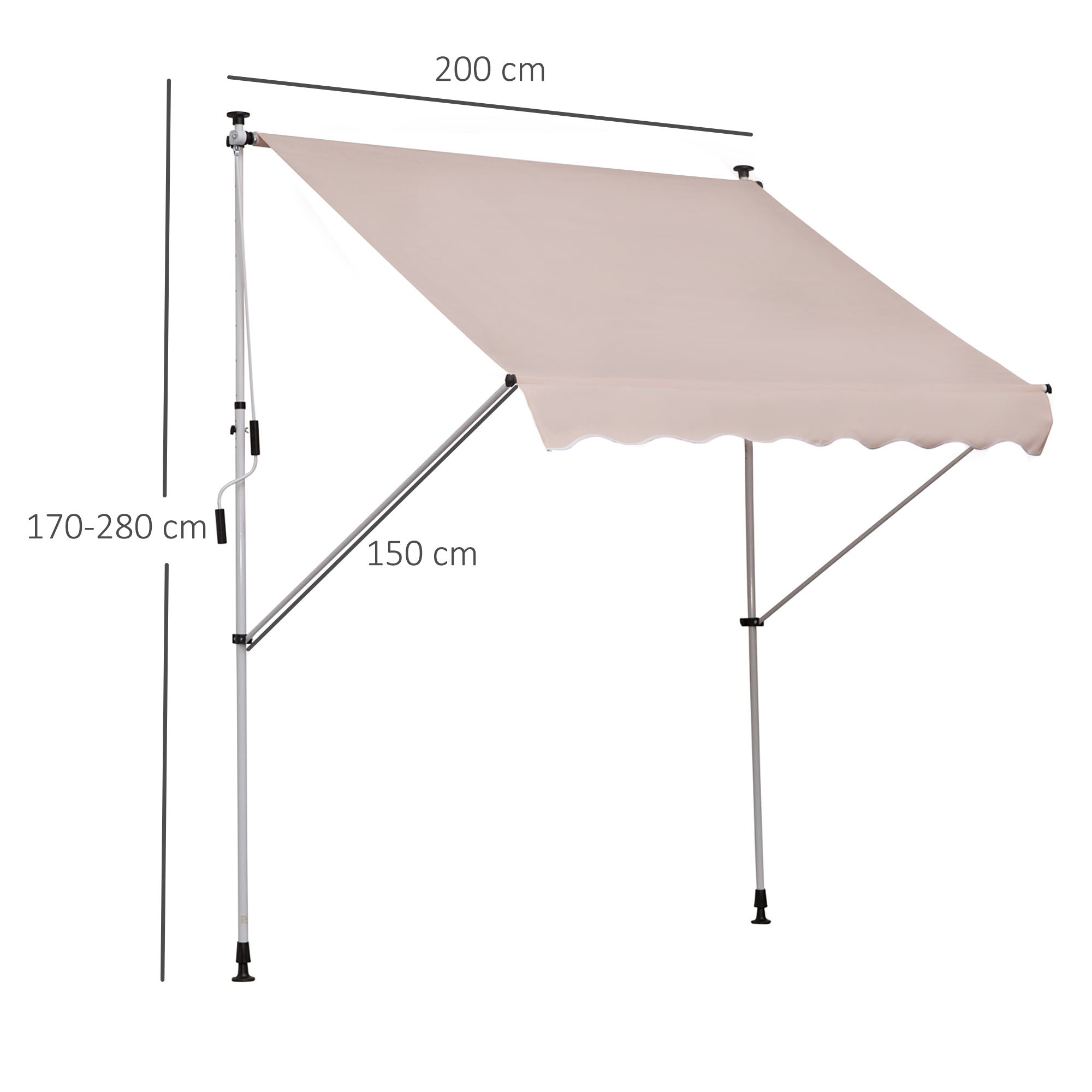 Outsunny Klemmmarkise mit Handkurbel höhenverstellbar Gelenkarmmarkise schmutzabweisend, witterungsbeständig Balkonmarkise 150cm breit Terrassenmarkise für Terrasse Balkon Veranda Cremeweiß