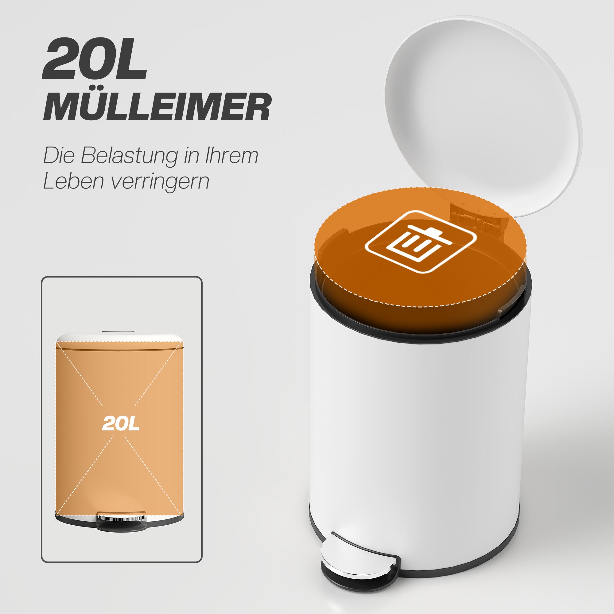 HOMCOM Mülleimer 20L, mit Pedal, Inneneimer, fingerabdrucksicher, leises Schließen, Cremeweiß