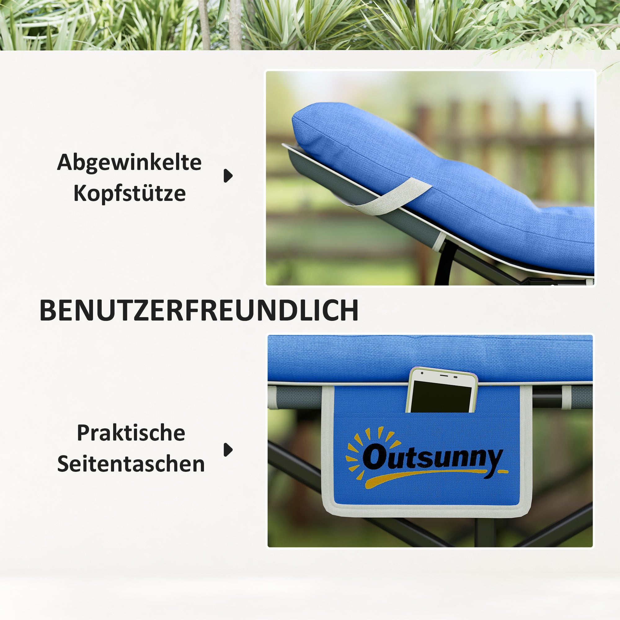 Outsunny Feldbett faltbar Campingbett mit Matratze Kopfkissen Seitentasche 190 x 65 x 37 cm bis 150 kg Dunkelblau