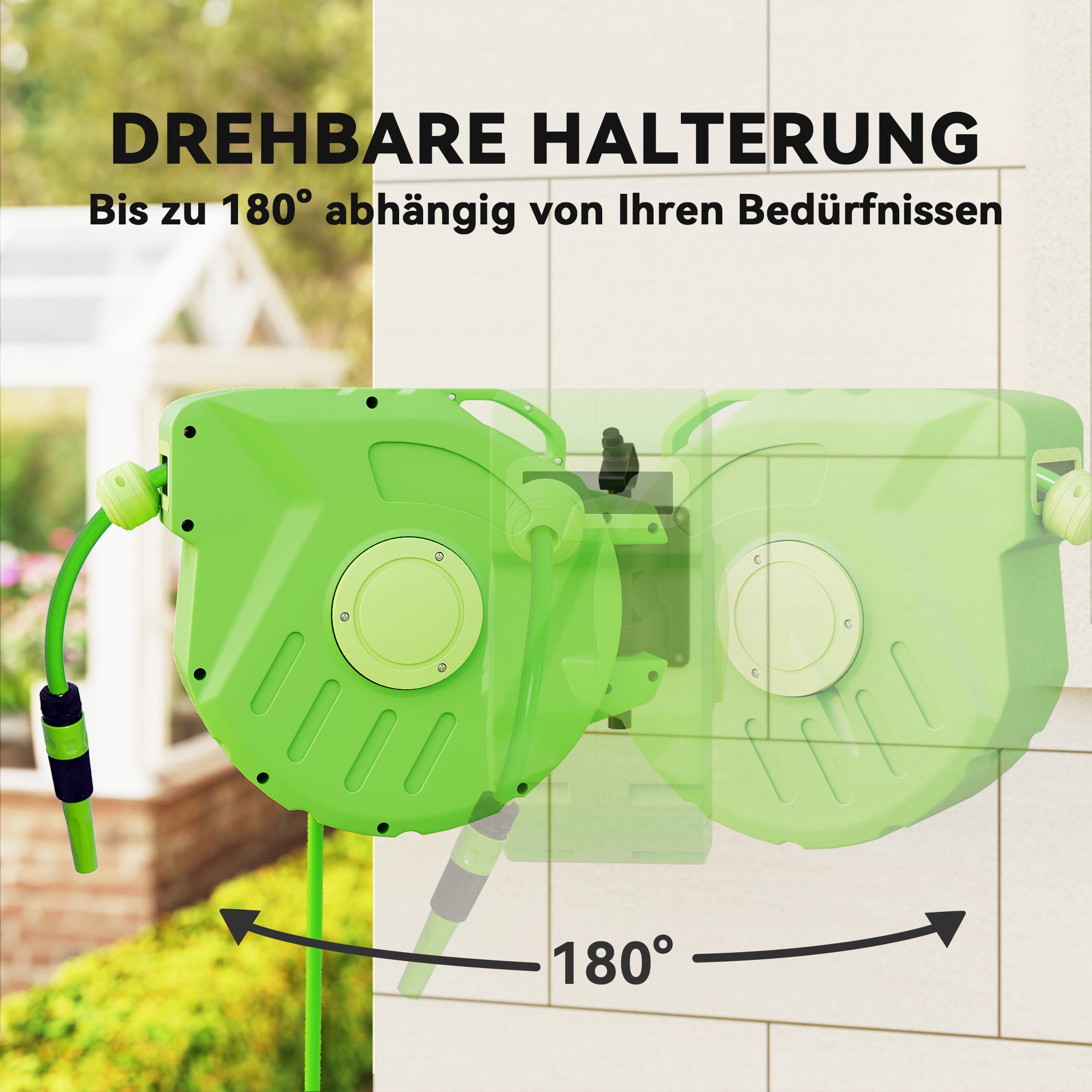 Outsunny Schlauchtrommel 15+1,5m Schlauchaufroller Automatik schwenkbar Druckluft Garten 180° schenkbar Druckluftschlauch Grün