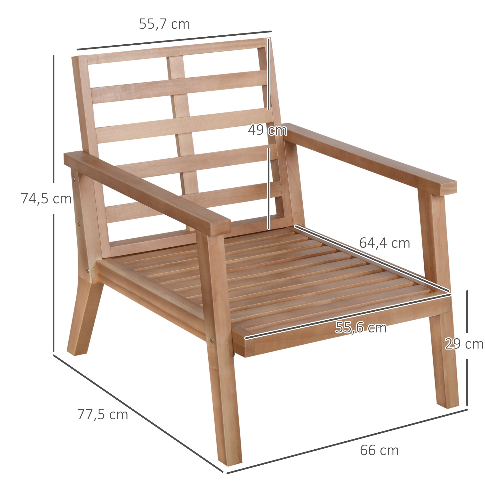 Outsunny 2er-Set Gartenstühle mit Kissen Gartensessel Set Gartenstuhl aus Pappelholz Gartenmöbel Holzstuhl Balkonstuhl Terrassenstuhl Braun+Beige 66 x 77,5 x 74,5 cm