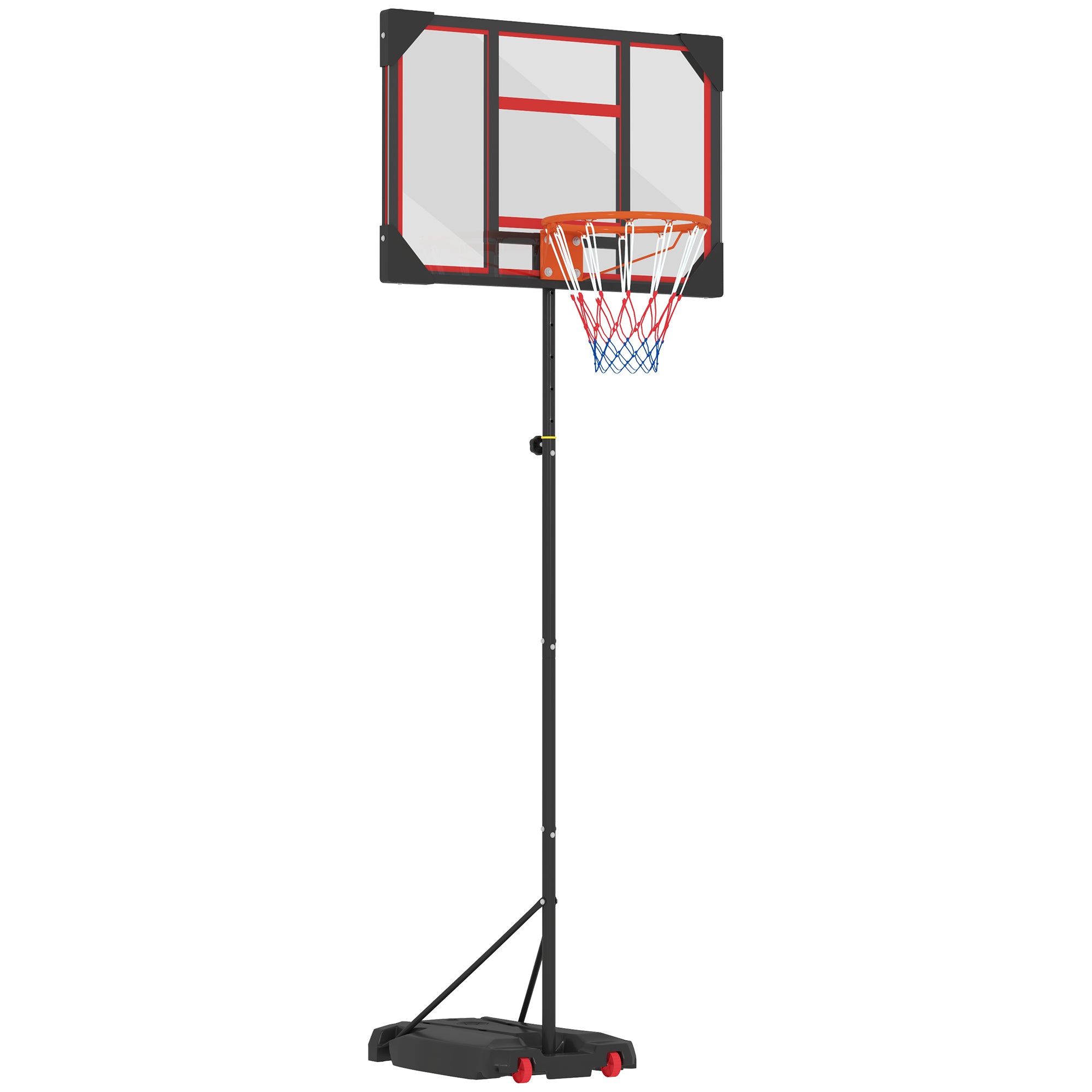 AIYAPLAY Kinder-Basketballkorb, Outdoor-Basketballkorb für Kinder, 210-260 cm höhenverstellbar, mit Rädern, ab 6 Jahren, Rot