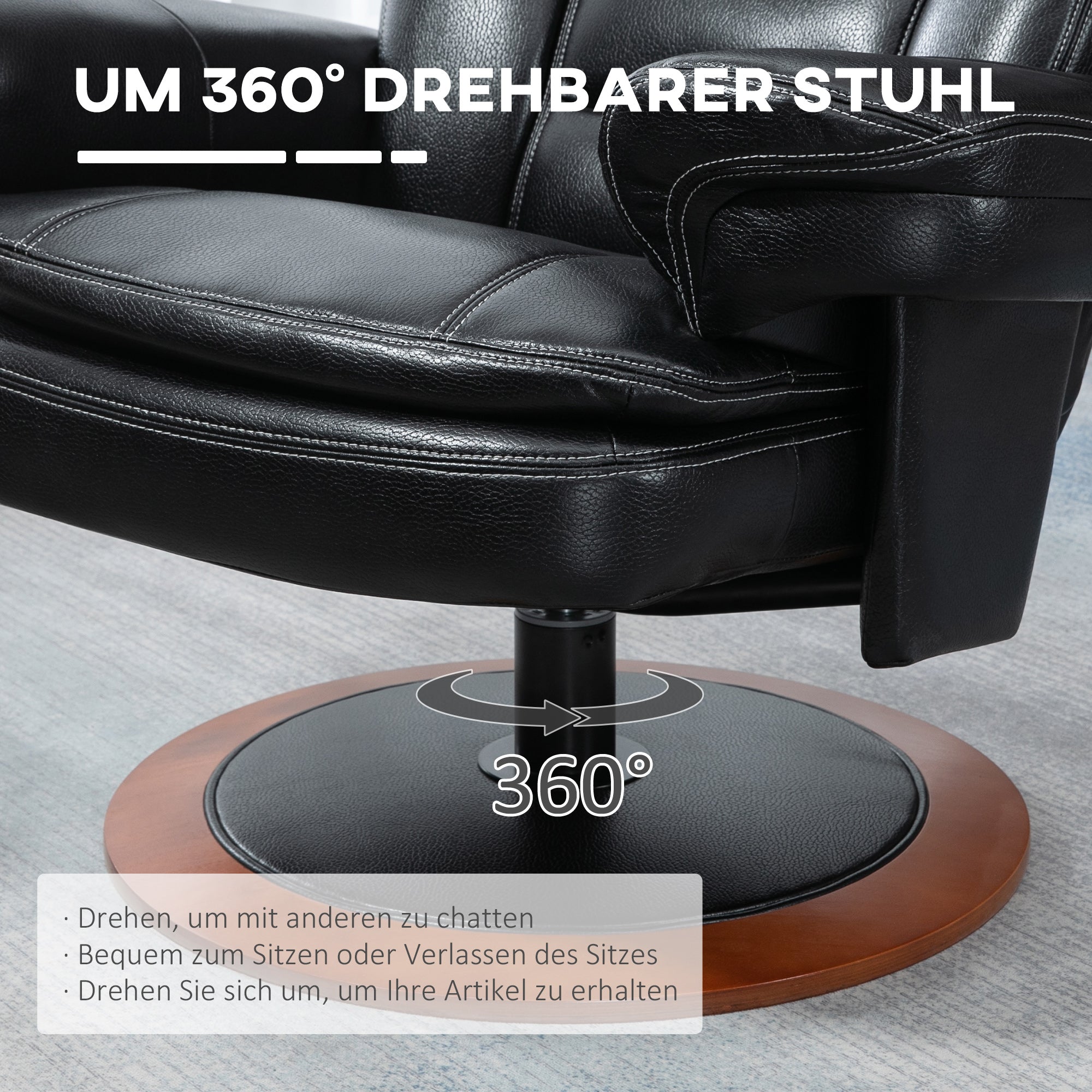 HOMCOM Relaxsessel mit Ottomane, Liegesessel, 360° drehbar, verstellbare Rückenlehen, Schwarz + Braun