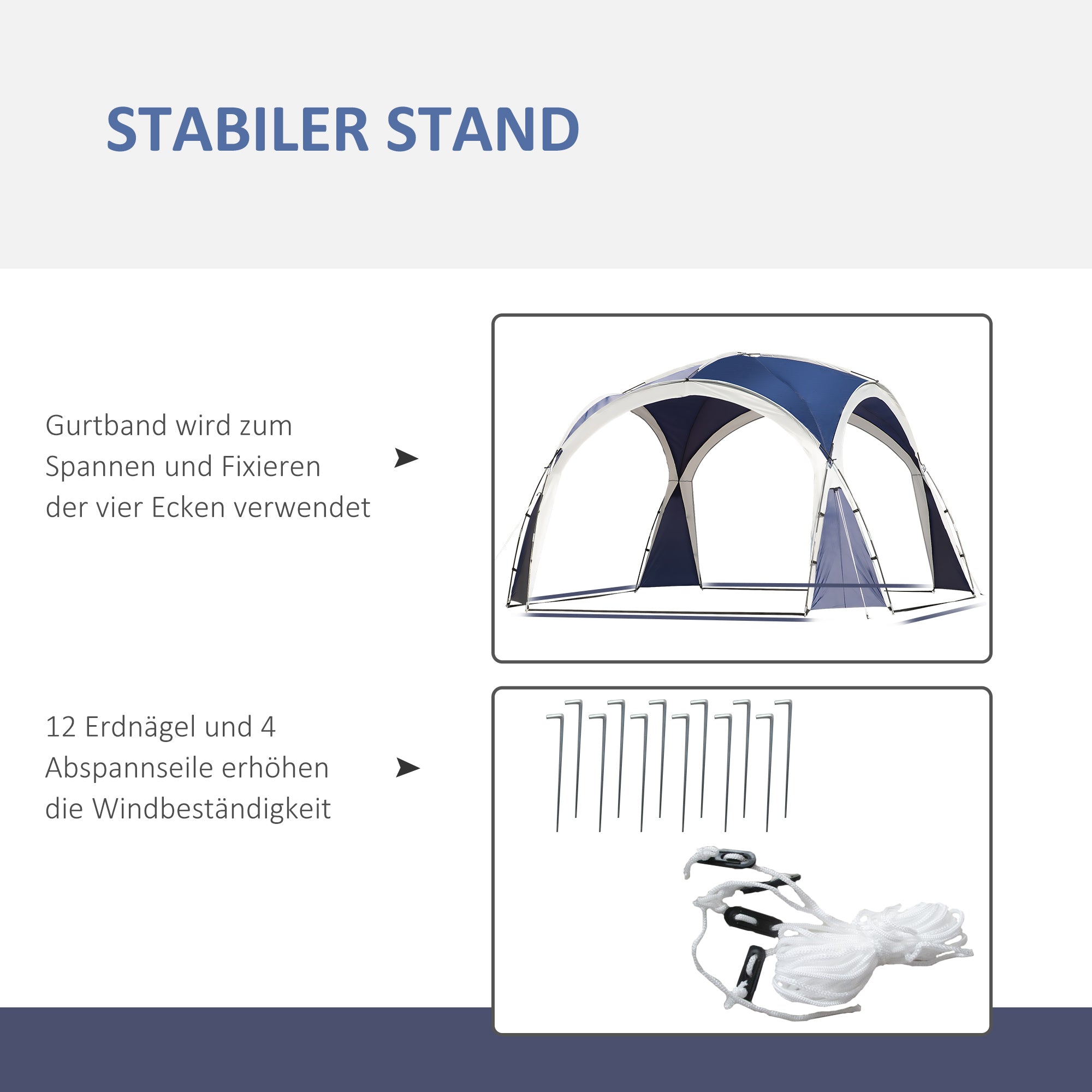 Outsunny Kuppelzelt für 6-8 Personen, Pavillon, Schutz vor Sonne und Nieselregen, 3,5 x 3,5 x 2,22 m, Blau