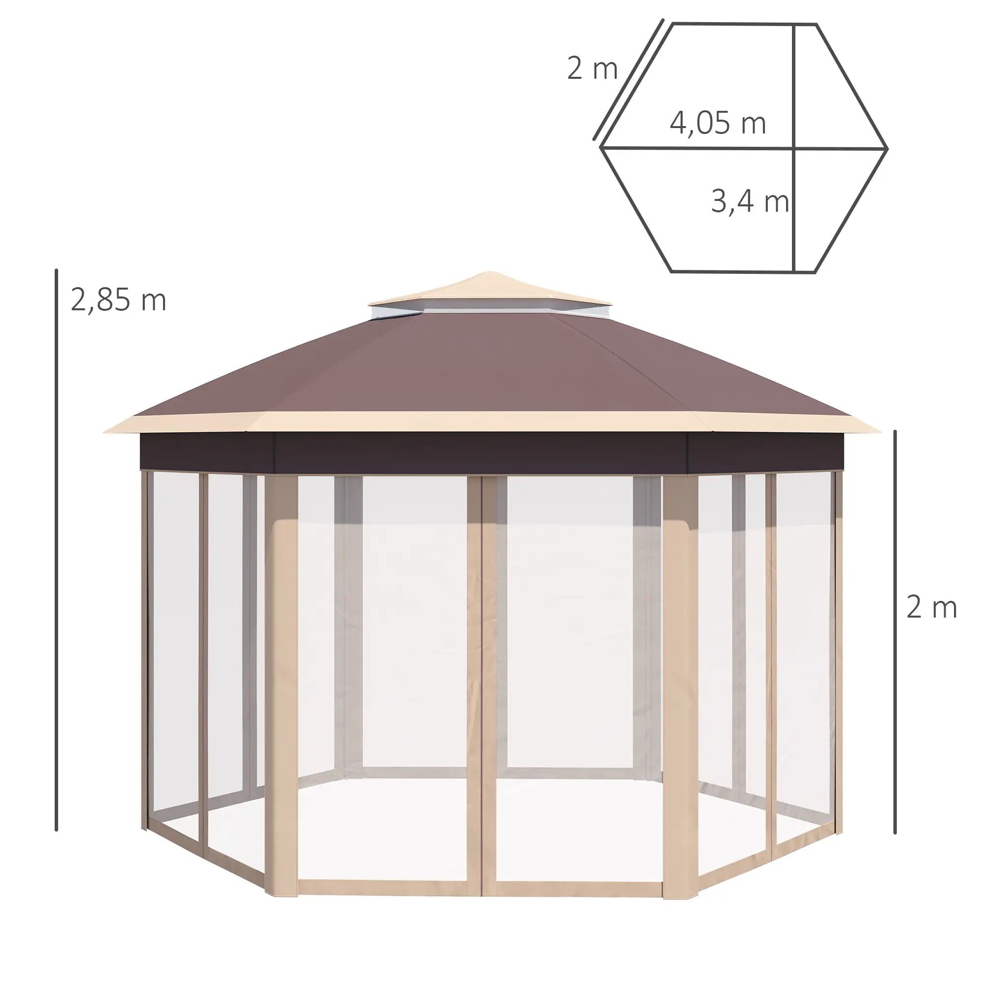 Outsunny Pavillon 4x4?m sechseckig mit Doppeldach Beige