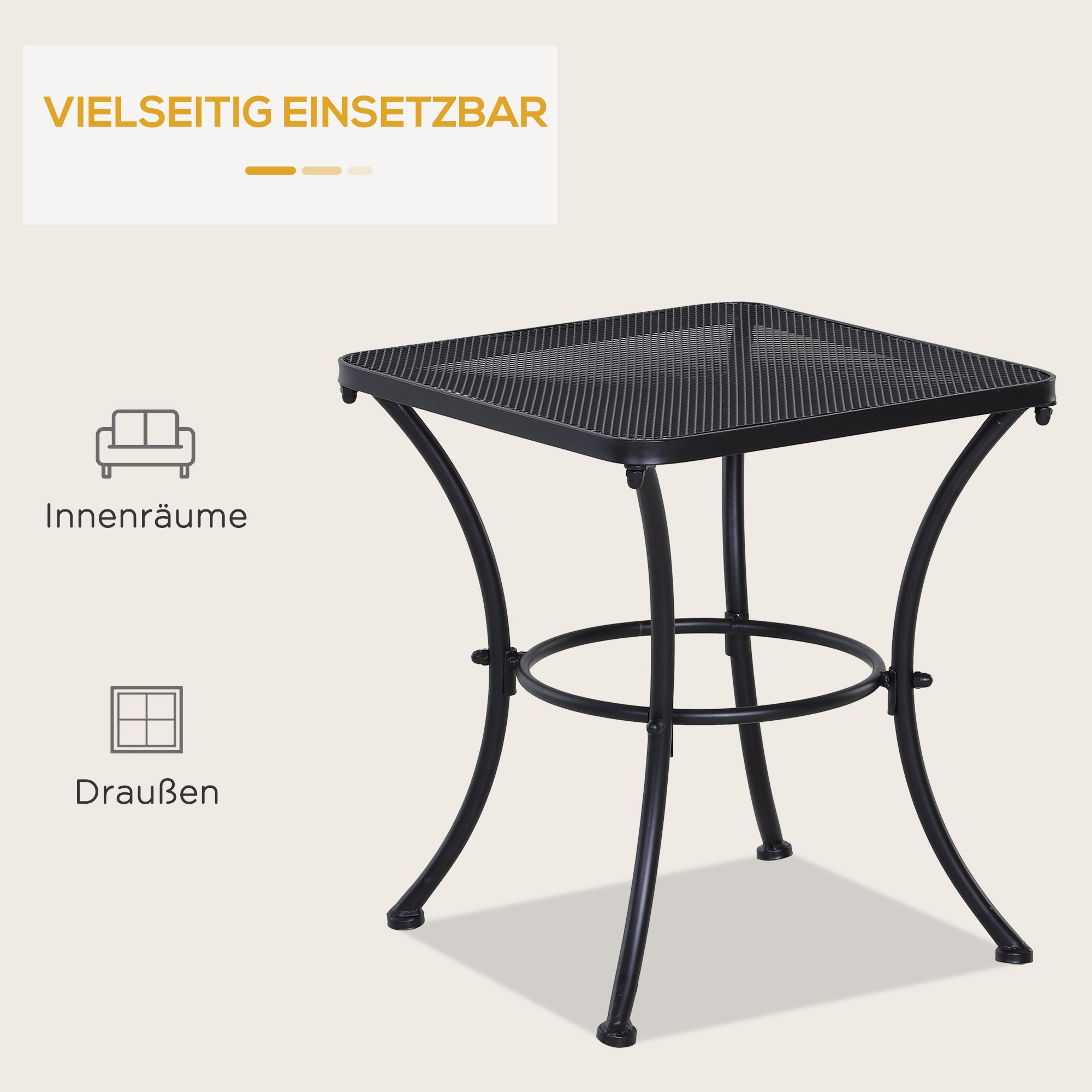 Outsunny Garten Couchtisch, Beistelltisch, Gartentisch, Kaffeetisch, Metall, Schwarz, Terrasse, 45 x 45 x 50 cm