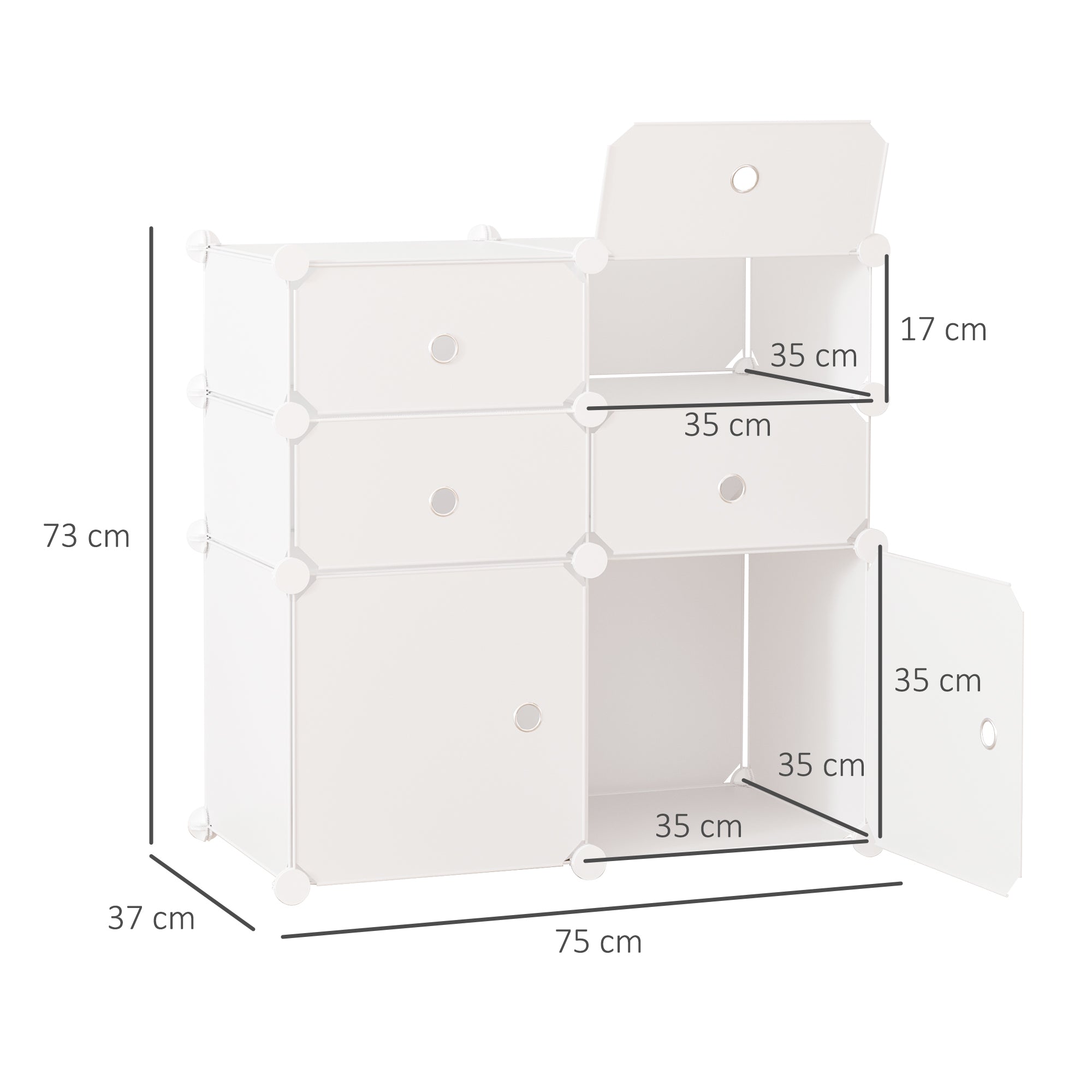 HOMCOM Schuhschrank, Regal mit Aufbewahrungsboxen, Kleiderschrank, Kunststoff, Stahl, Weiß, 75 x 37 x 73 cm