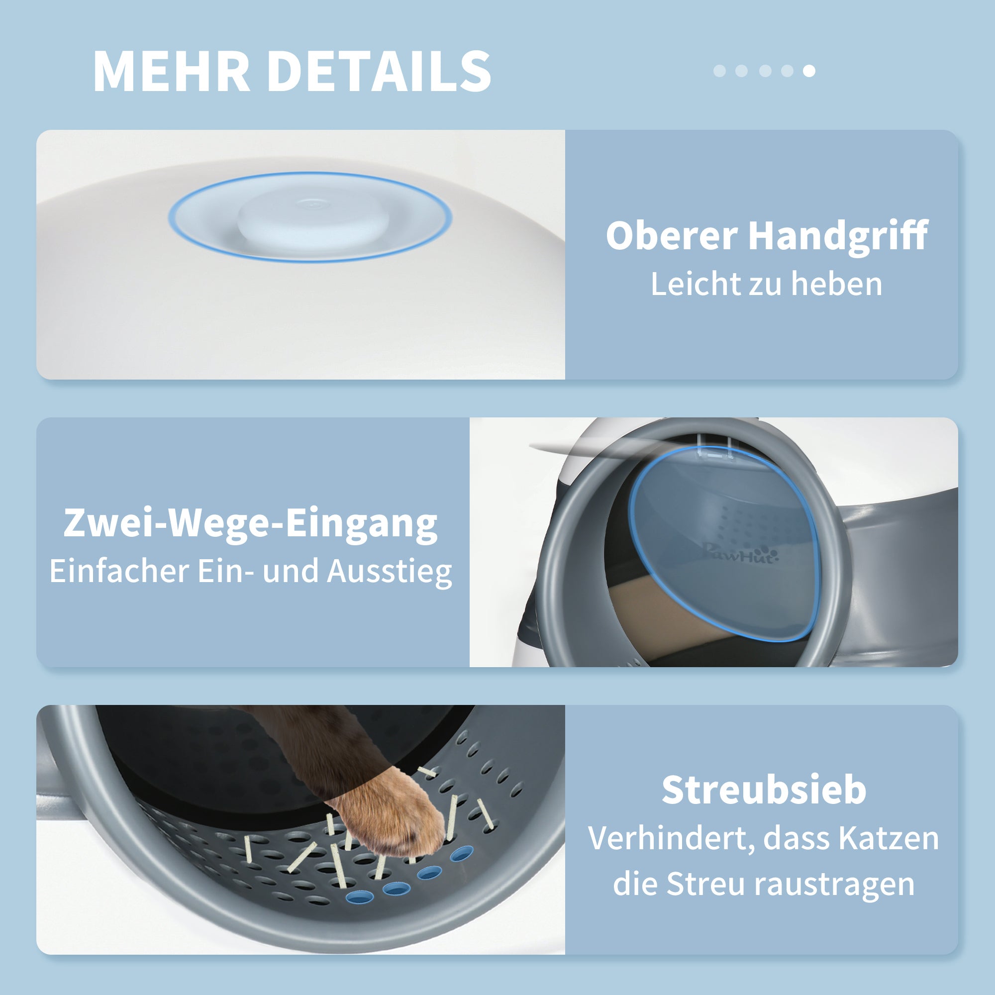 PawHut Katzentoilette, mit Streuschaufel, Eingang mit Bodengitter, abnehmbarer Deckel, weiß+grau, 52 x 41 x 38 cm