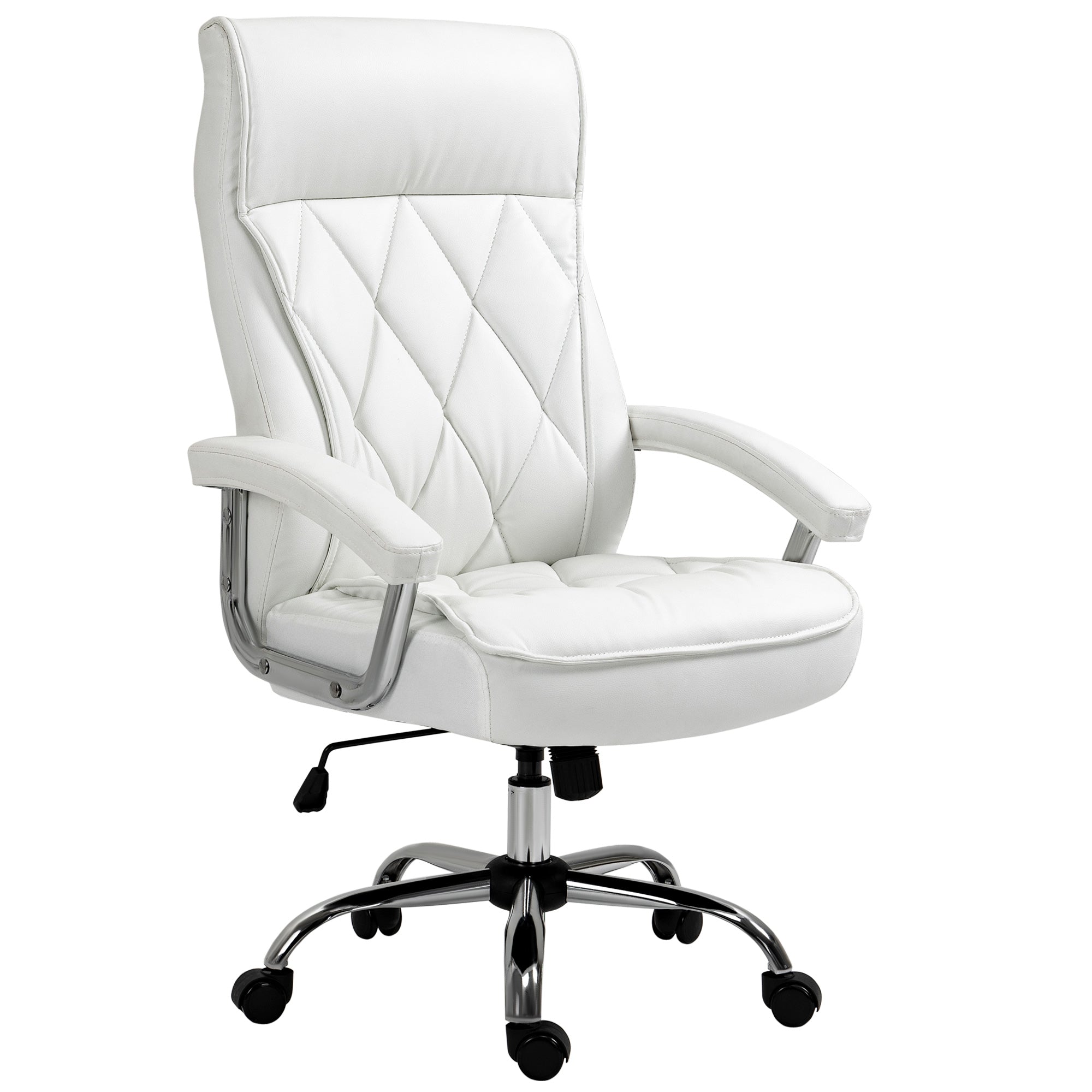 Vinsetto Bürostuhl, ergonomischer Schreibtischstuhl, höhenverstellbarer Drehstuhl mit Wippfunktion, Rautenmuster, Kunstleder, gepolsterter Chefsessel, Weiß