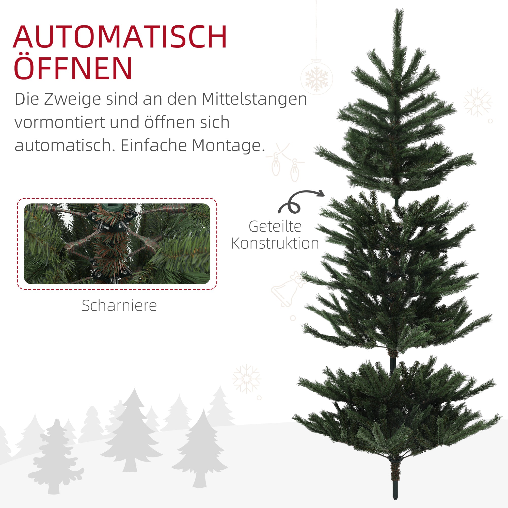 HOMCOM Weihnachtsbaum 180 cm, flammenhemmend, Metallfuß, 467 Spitzen, grün