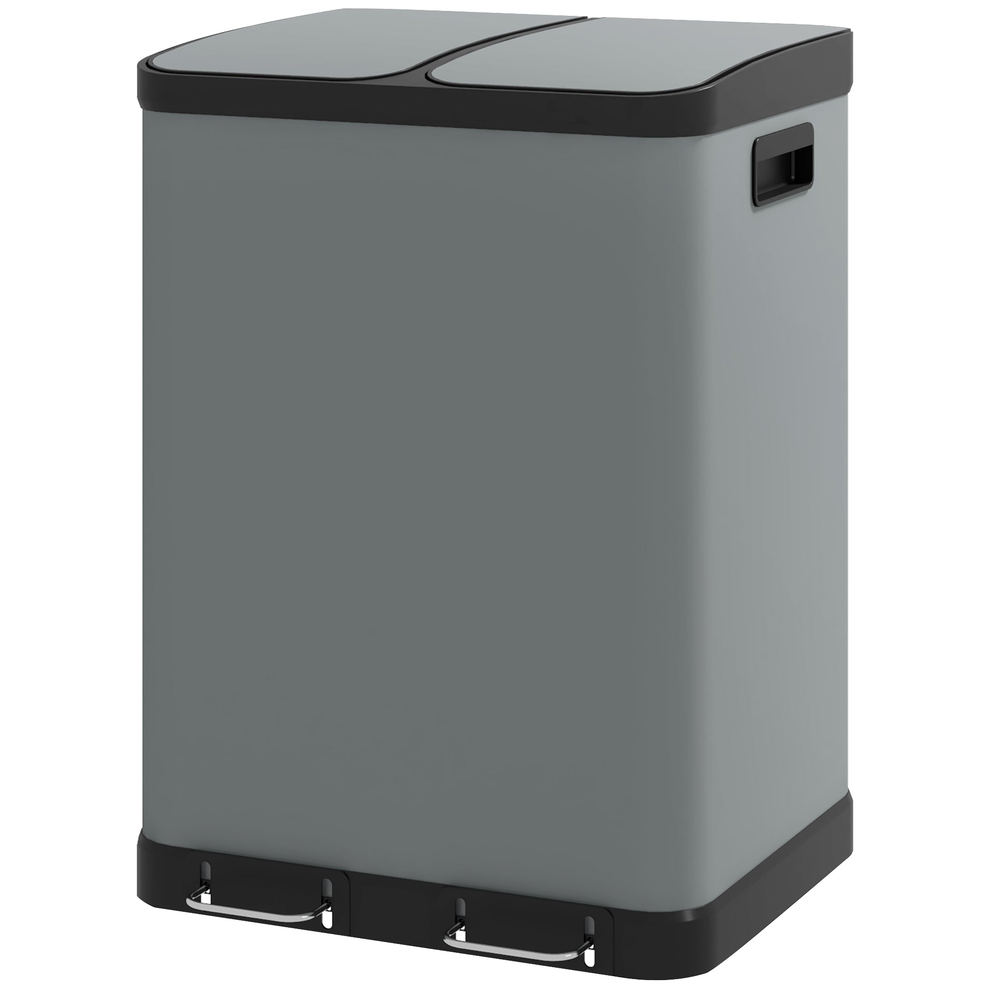 HOMCOM Doppelfach-Mülleimer, 2 x 30L, fingerabdruckresistent, Pedal, herausnehmbare Inneneimer, Grau