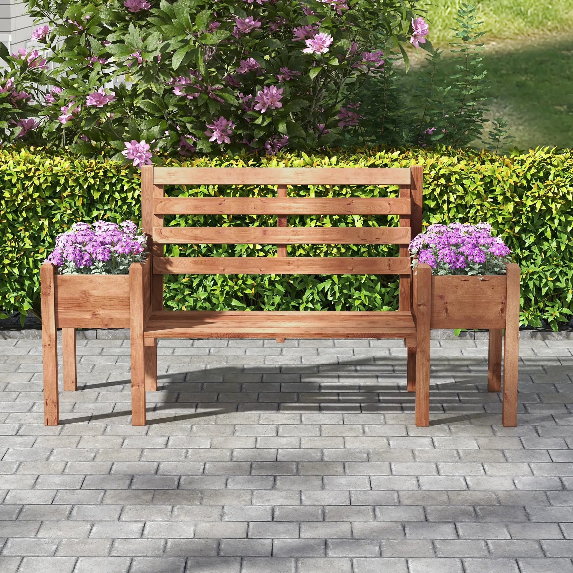 Outsunny 2-Sitzer Gartenbank mit Blumenkästen aus Tannenholz