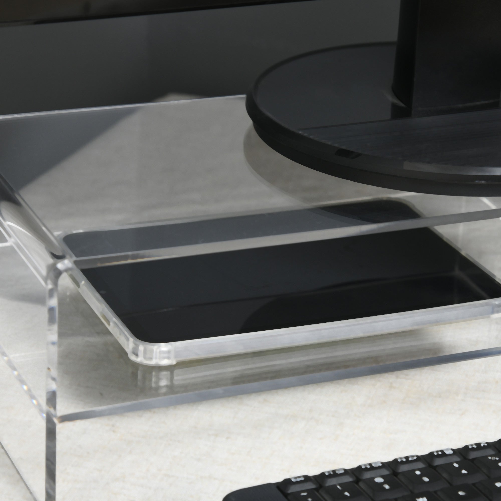 HOMCOM Monitorständer mit Tastaturfach, transparent, für Monitore bis 24 Zoll, 2 Etagen, Acryl, 50,8 x 19 x 12 cm