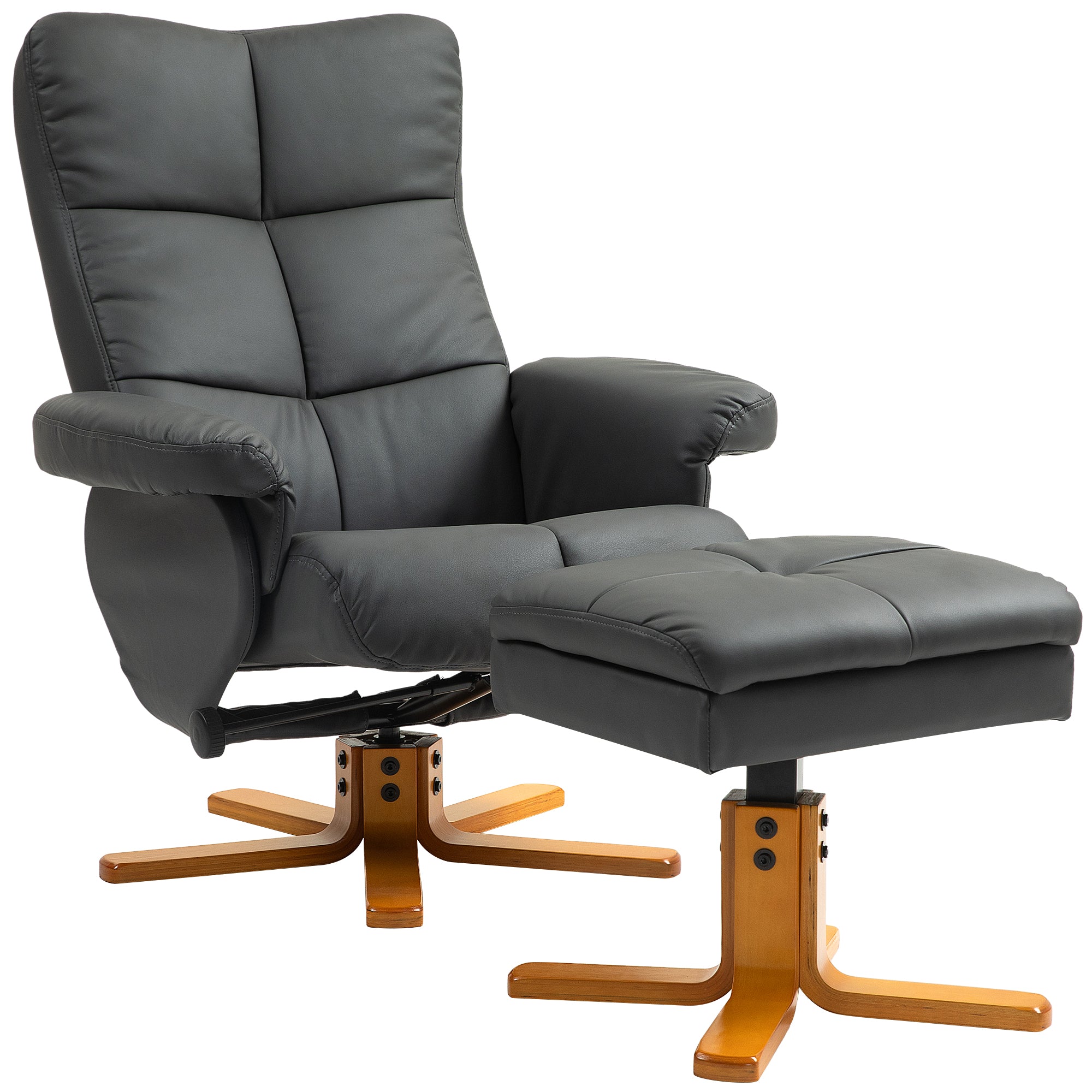HOMCOM Relaxsessel mit Hocker, 145° neigbare Rückenlehne, 360° drehbar, Kunstleder, Dunkelgrau